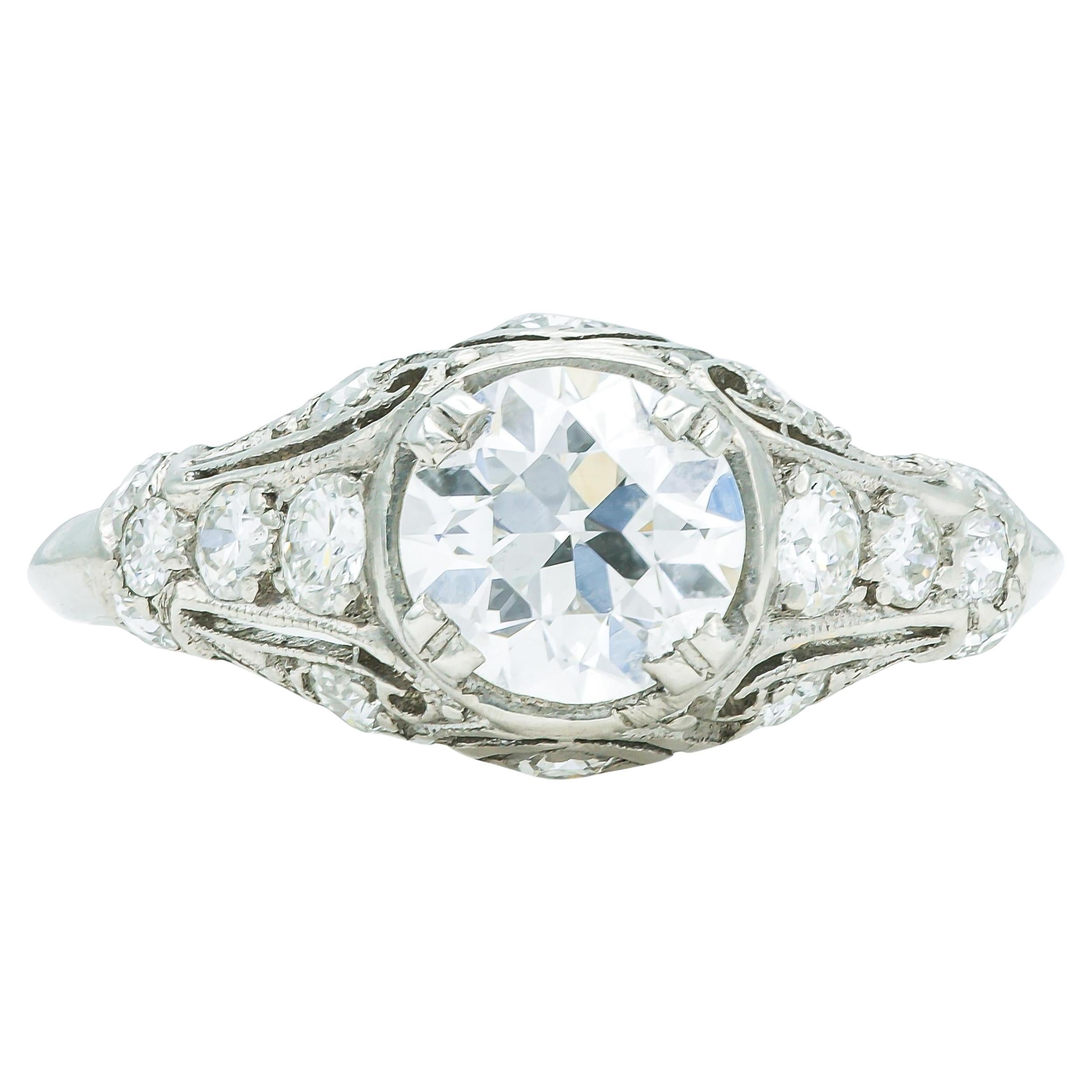 Antique Art Deco 1920s 0.80 Carat Old Mine Cut Diamond Engagement Ring