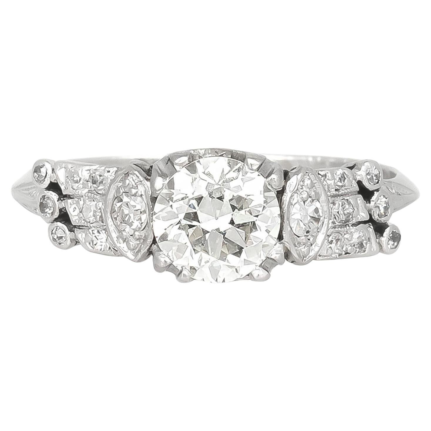 Antique Art Deco 1920s 1.00 Carat Old European Cut Diamond Engagement Ring