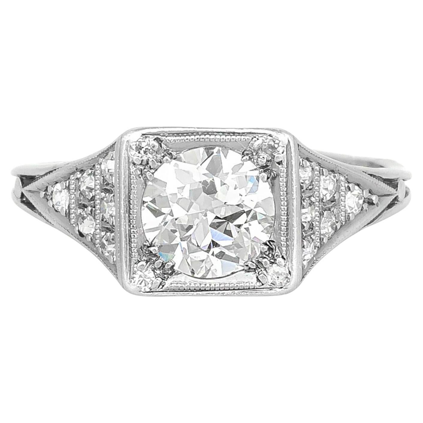 Antique Art Deco 1920s 1.00 Carat Old European Cut Diamond Engagement Ring For Sale