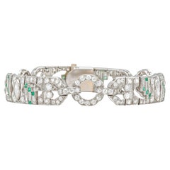 Bracelet Art déco ancien des années 1920 avec diamants de 10,00 carats et émeraudes