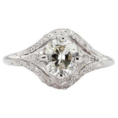 Antique Art Deco 1920s 1.01 Carat Old European Cut Diamond Engagement Ring