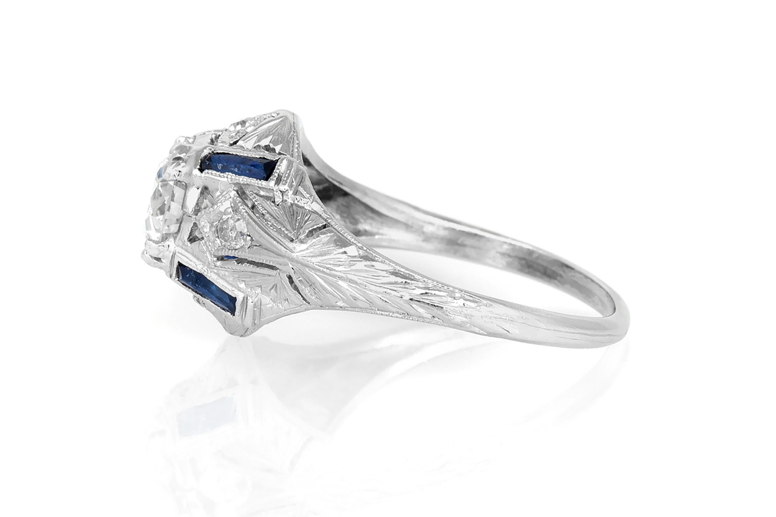 Art Déco Anello di fidanzamento antico Art Deco 1920 da 1,07 carati con diamante taglio europeo in vendita