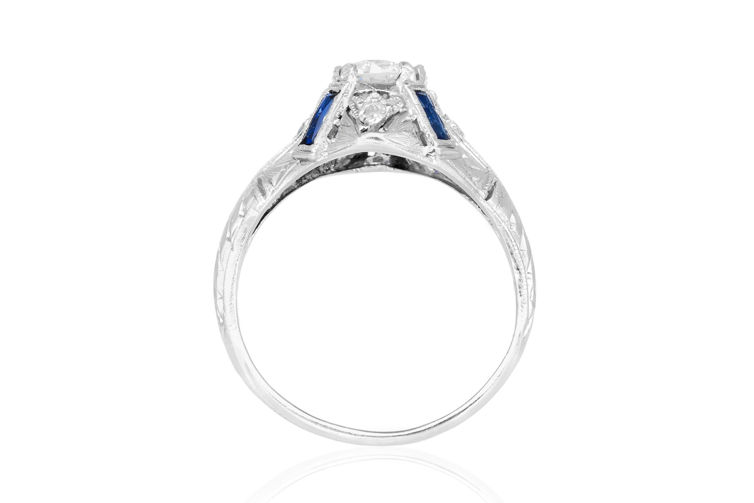 Taglio antico europeo Anello di fidanzamento antico Art Deco 1920 da 1,07 carati con diamante taglio europeo in vendita