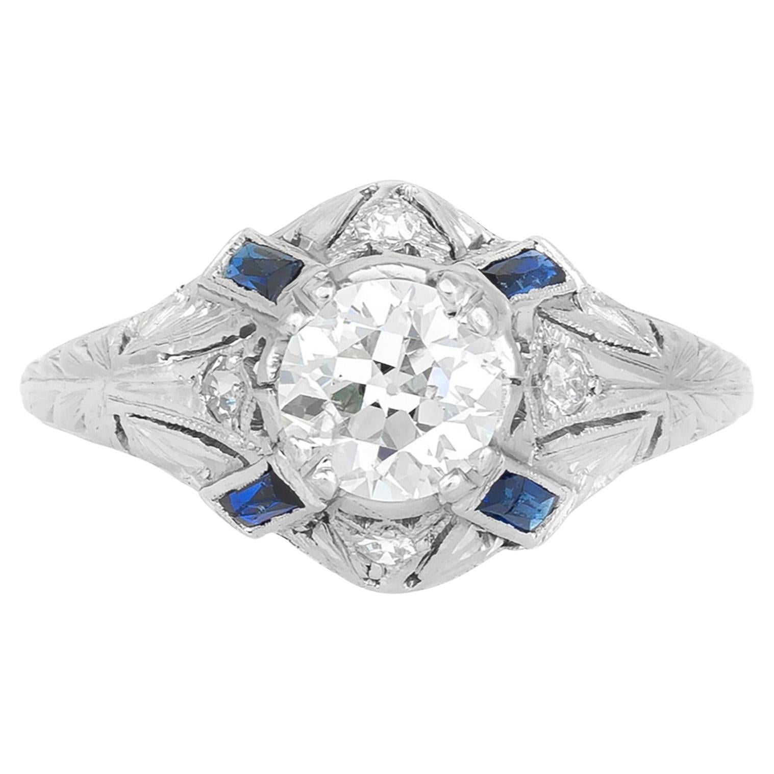Antiguo Anillo de Compromiso de Diamantes de Corte Europeo Antiguo Art Decó de 1920 de 1,07 quilates