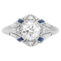 Antiguo Anillo de Compromiso de Diamantes de Corte Europeo Antiguo Art Decó de 1920 de 1,07 quilates