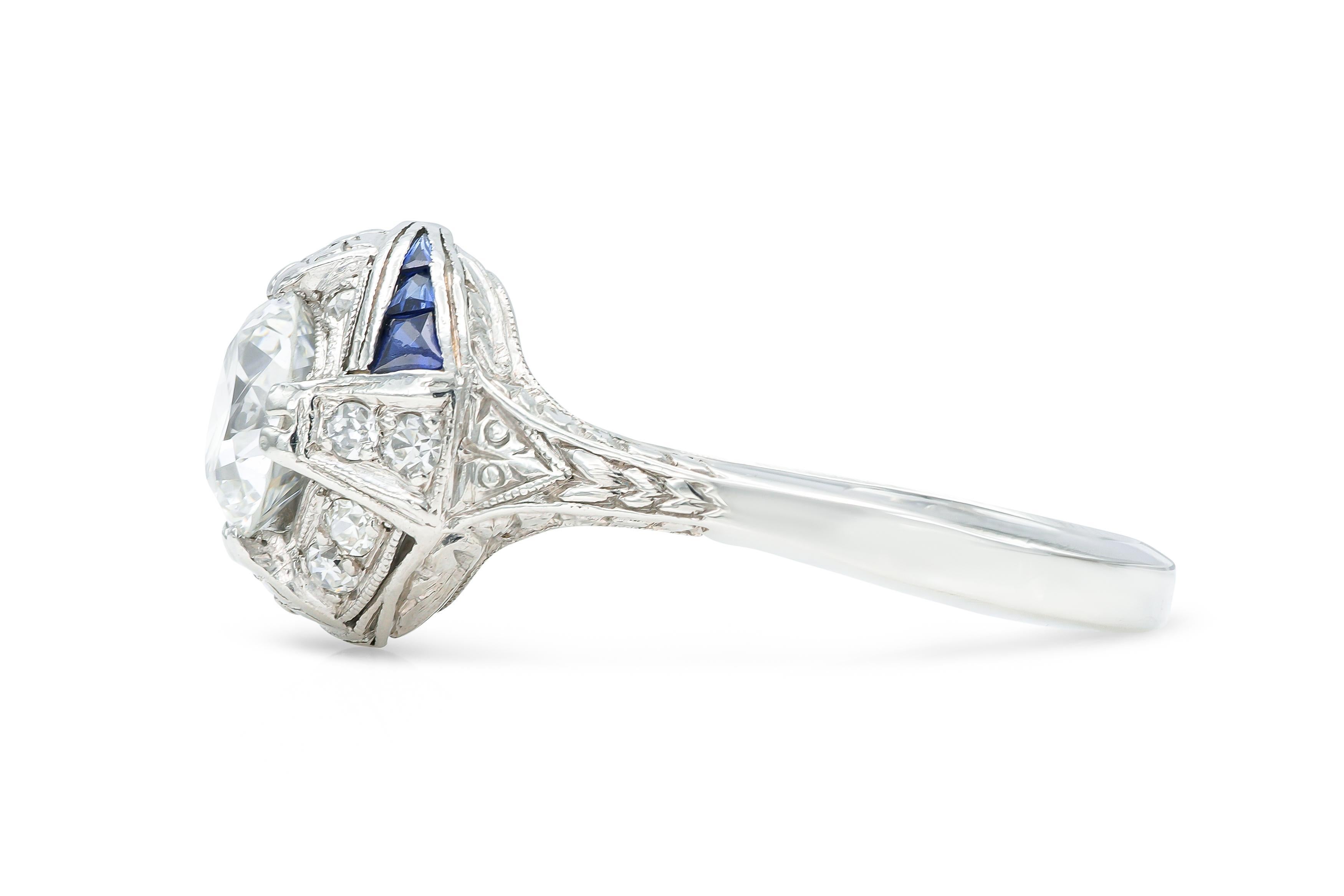 Art Déco Anello di fidanzamento antico Art Deco 1920 da 1,20 carati con diamante taglio europeo in vendita