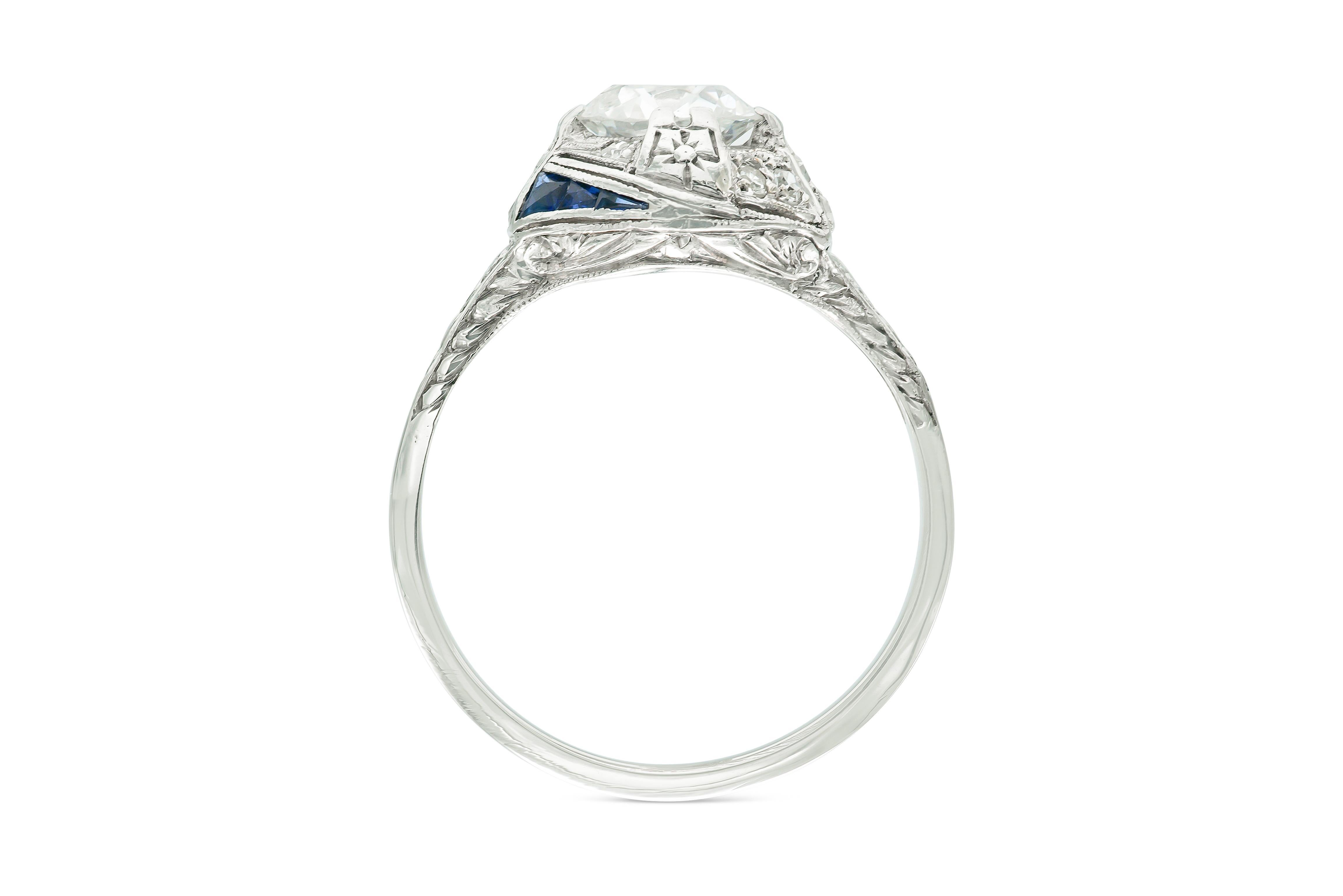 Taglio antico europeo Anello di fidanzamento antico Art Deco 1920 da 1,20 carati con diamante taglio europeo in vendita