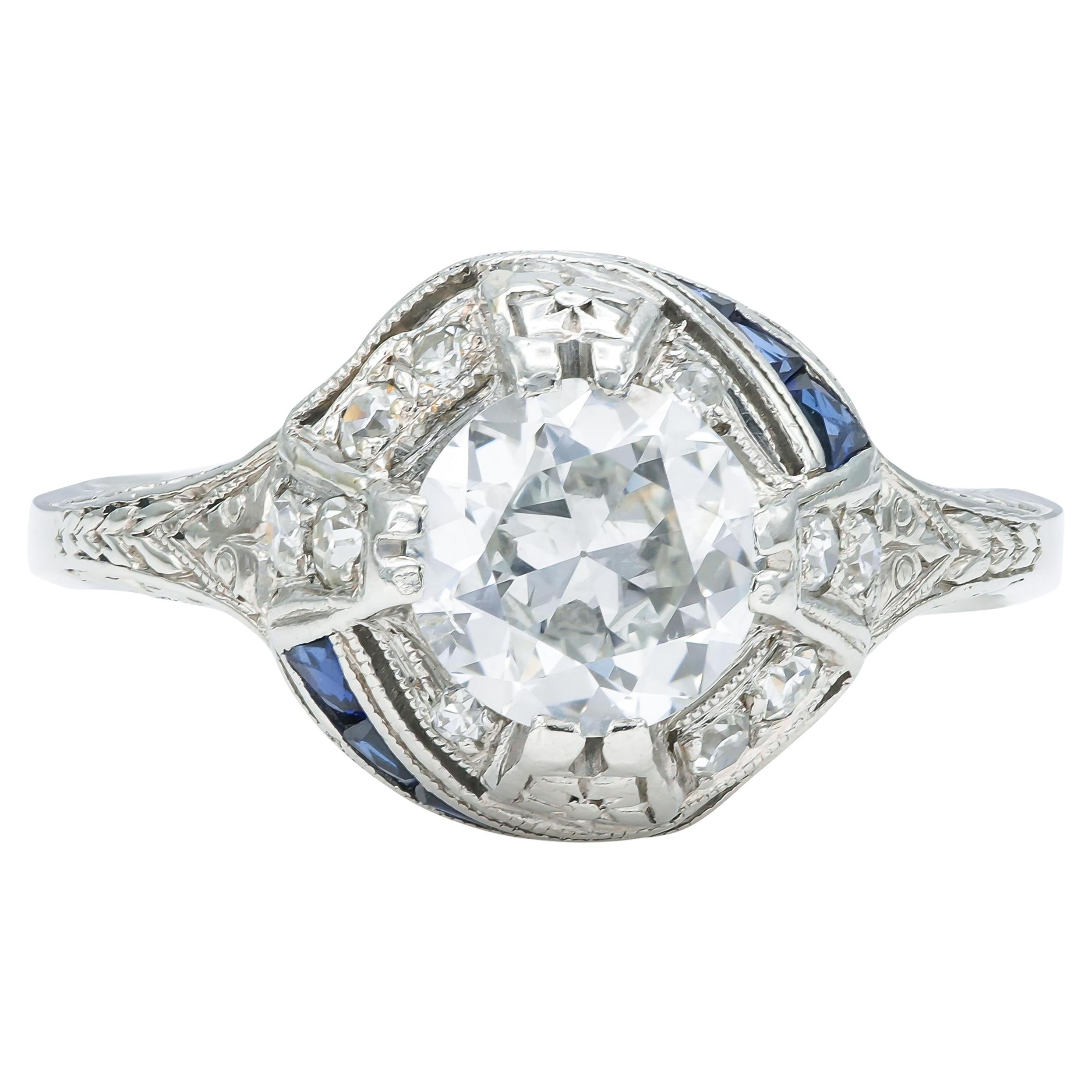 Antiker Art Deco 1920er Jahre 1,20 Karat Diamant-Verlobungsring mit europäischem Schliff