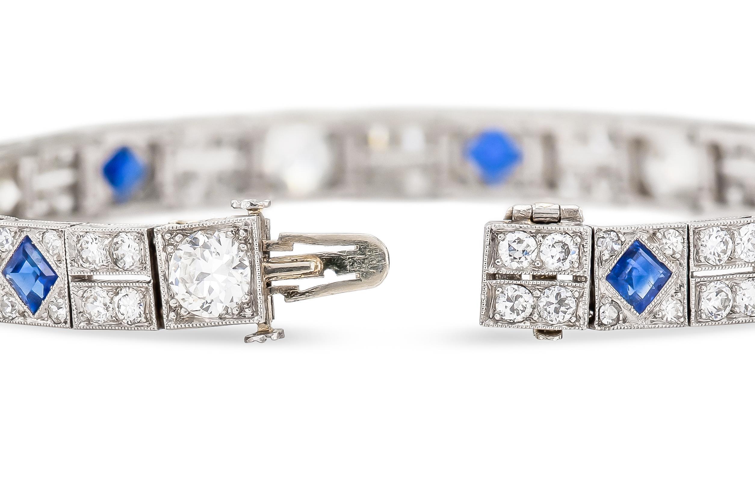 Antike Art Deco 1920er Jahre 12,00 Karat Diamant und 3,00 Karat Saphir Line-Armband im Zustand „Gut“ im Angebot in New York, NY
