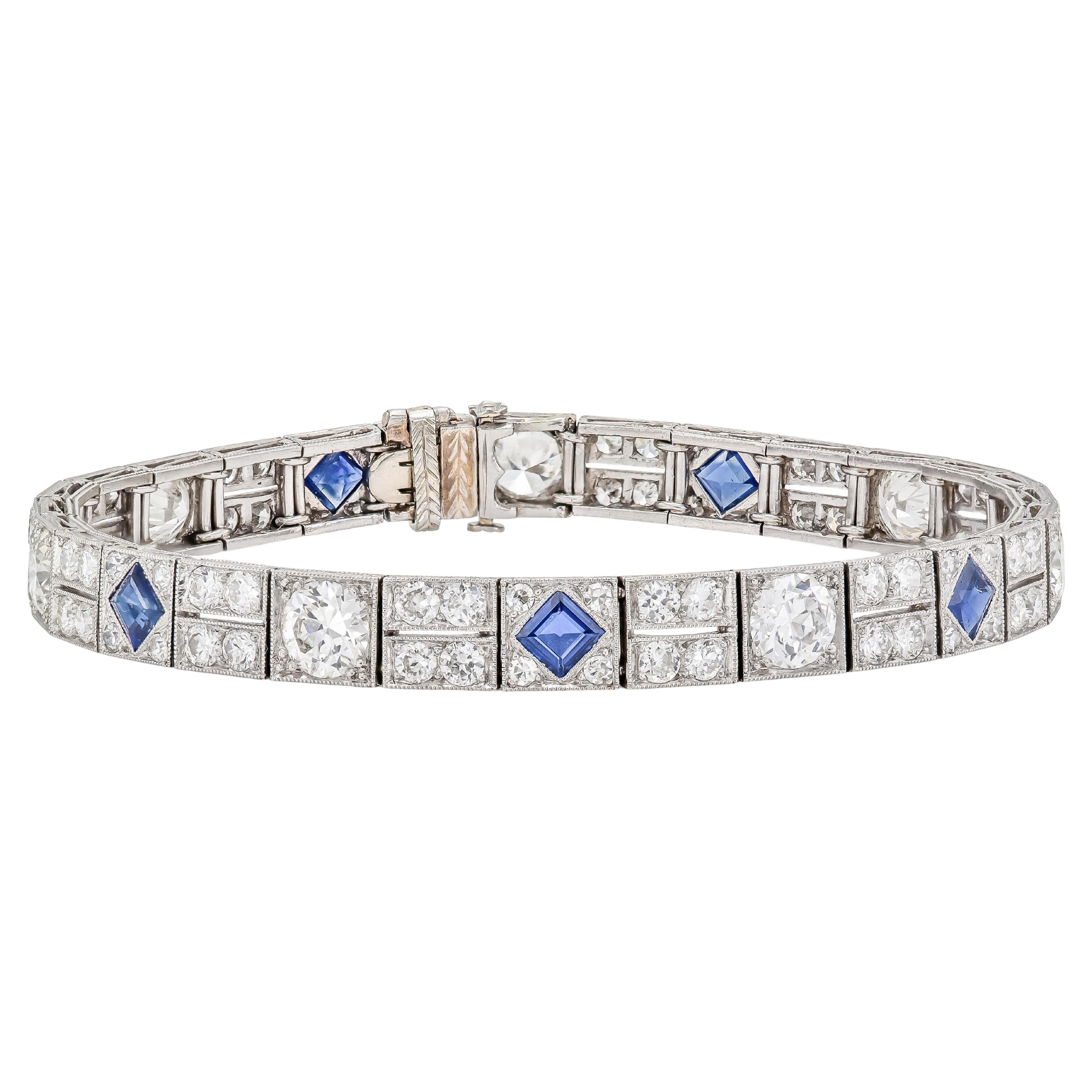 Antike Art Deco 1920er Jahre 12,00 Karat Diamant und 3,00 Karat Saphir Line-Armband im Angebot