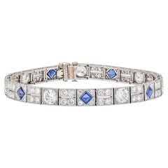 Antike Art Deco 1920er Jahre 12,00 Karat Diamant und 3,00 Karat Saphir Line-Armband