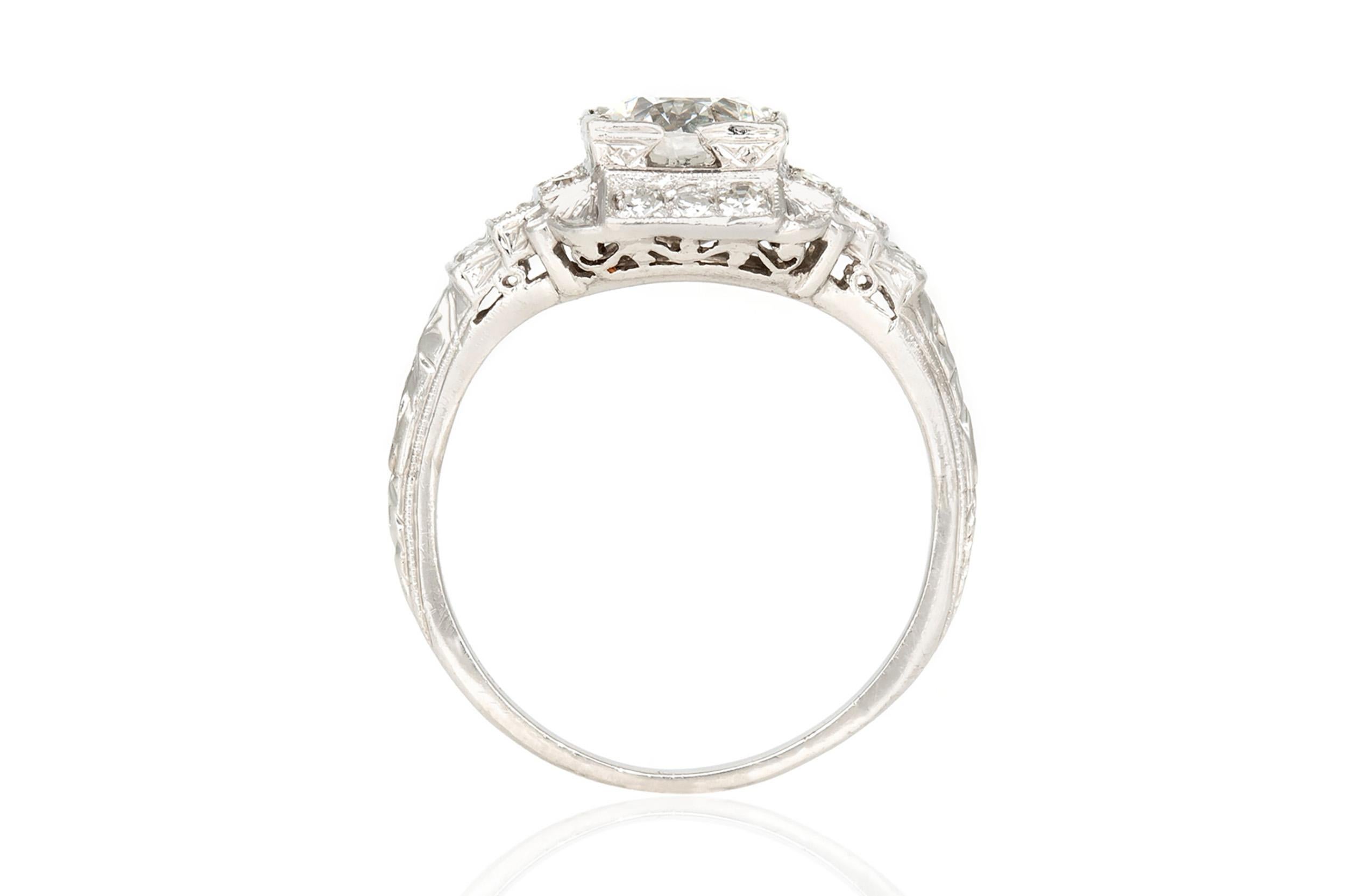 Antiguo Anillo de Compromiso de Diamantes de Corte Europeo Antiguo Art Decó de 1920 de 1,28 quilates en Bueno estado para la venta en New York, NY