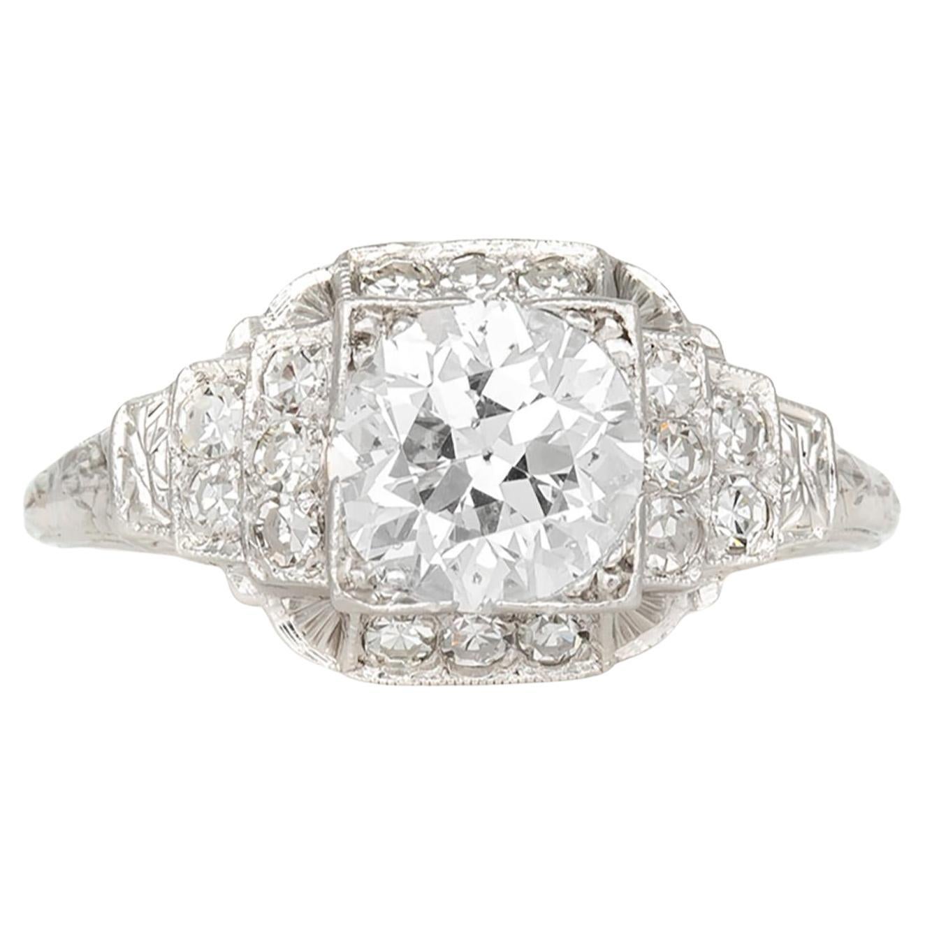 Antiker Art Deco 1920er Jahre 1,28 Karat alter europäischer Diamant Verlobungsring