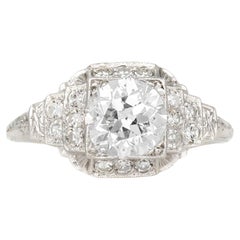 Antique Art Deco 1920s 1.28 Carat Old European Cut Diamond Engagement Ring