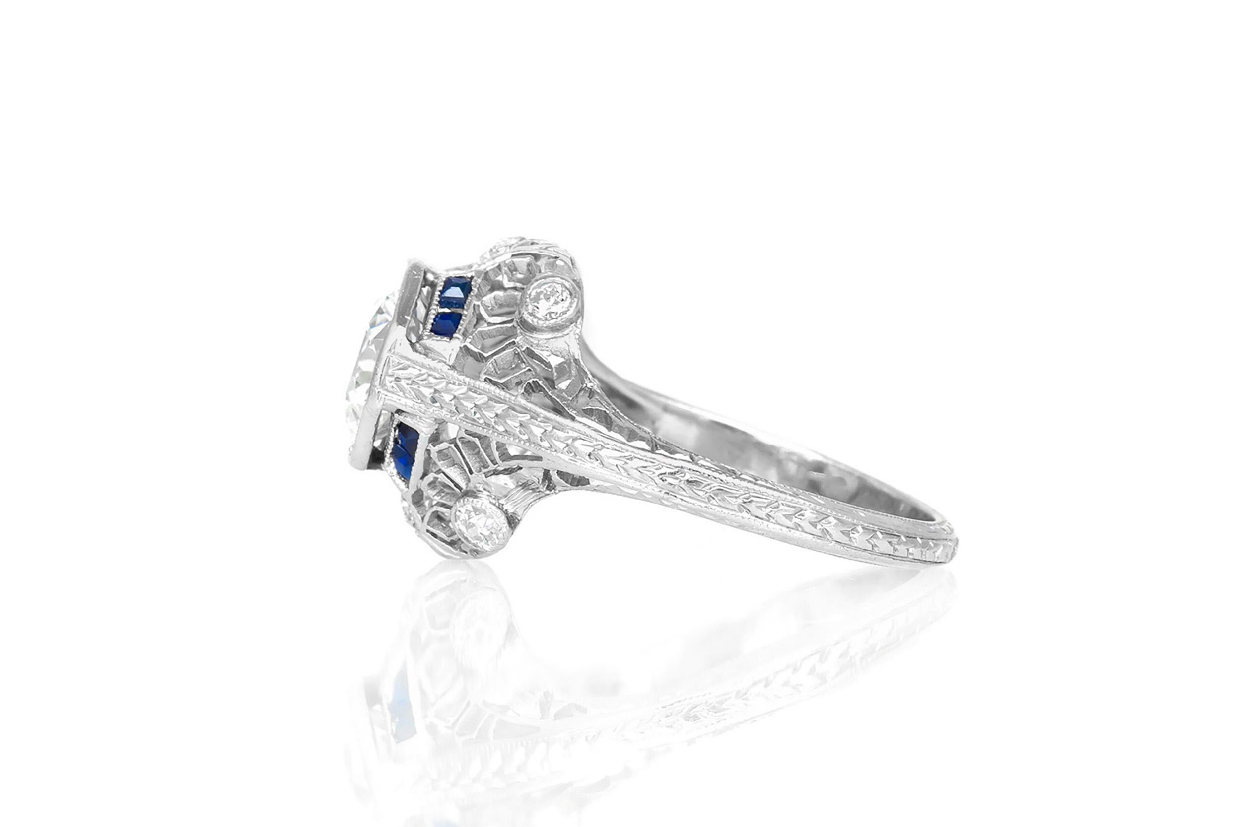 Art Déco Anello di fidanzamento antico Art Deco 1920 da 1,29 carati con diamante taglio europeo in vendita