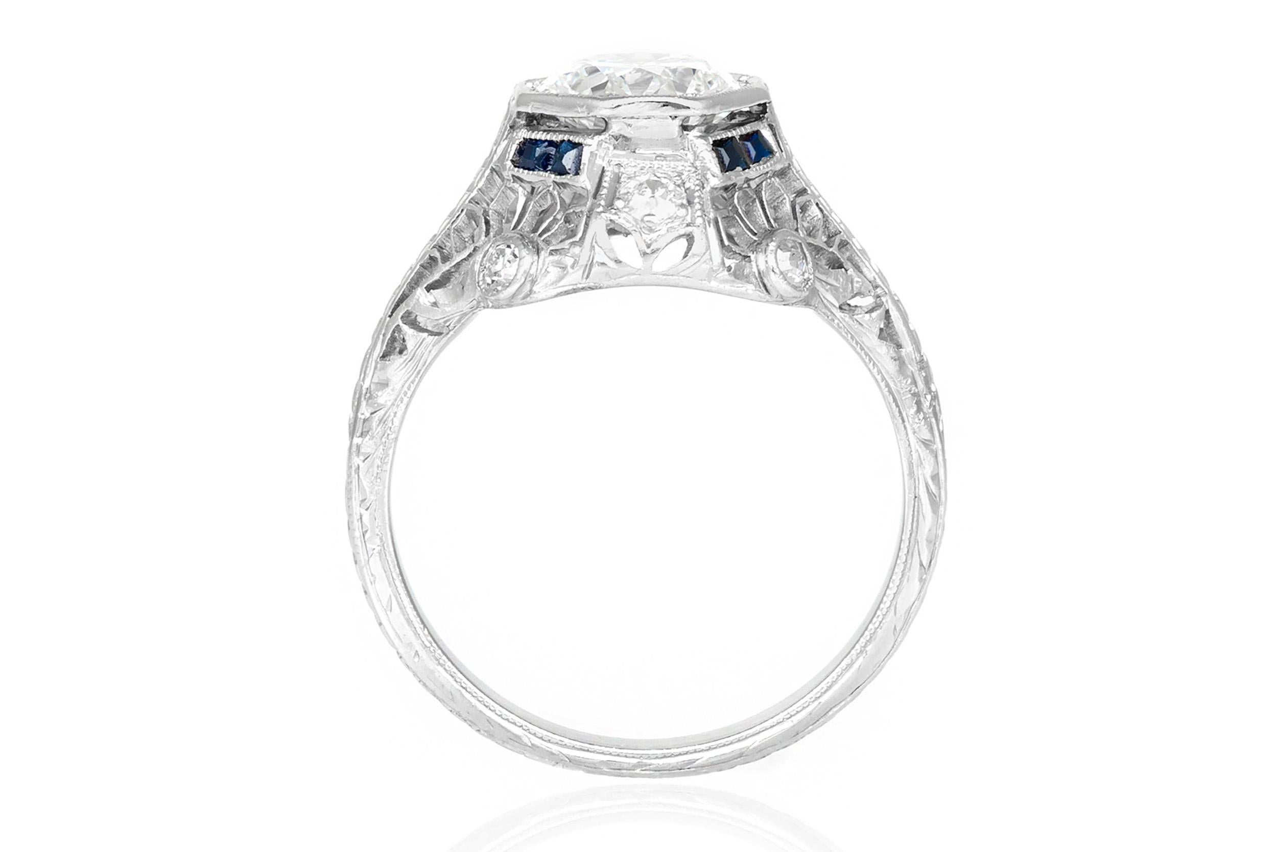 Taglio antico europeo Anello di fidanzamento antico Art Deco 1920 da 1,29 carati con diamante taglio europeo in vendita