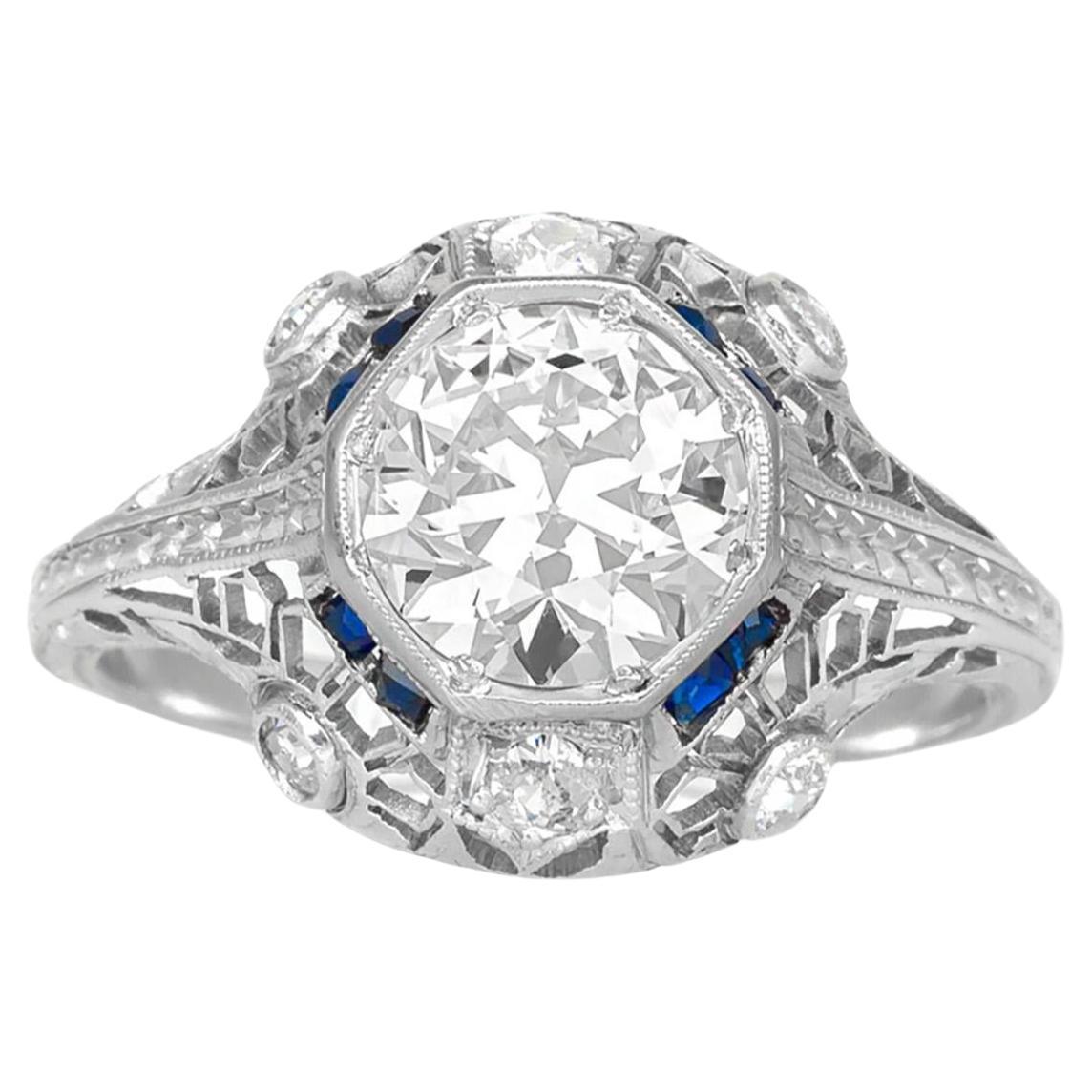 Anello di fidanzamento antico Art Deco 1920 da 1,29 carati con diamante taglio europeo in vendita