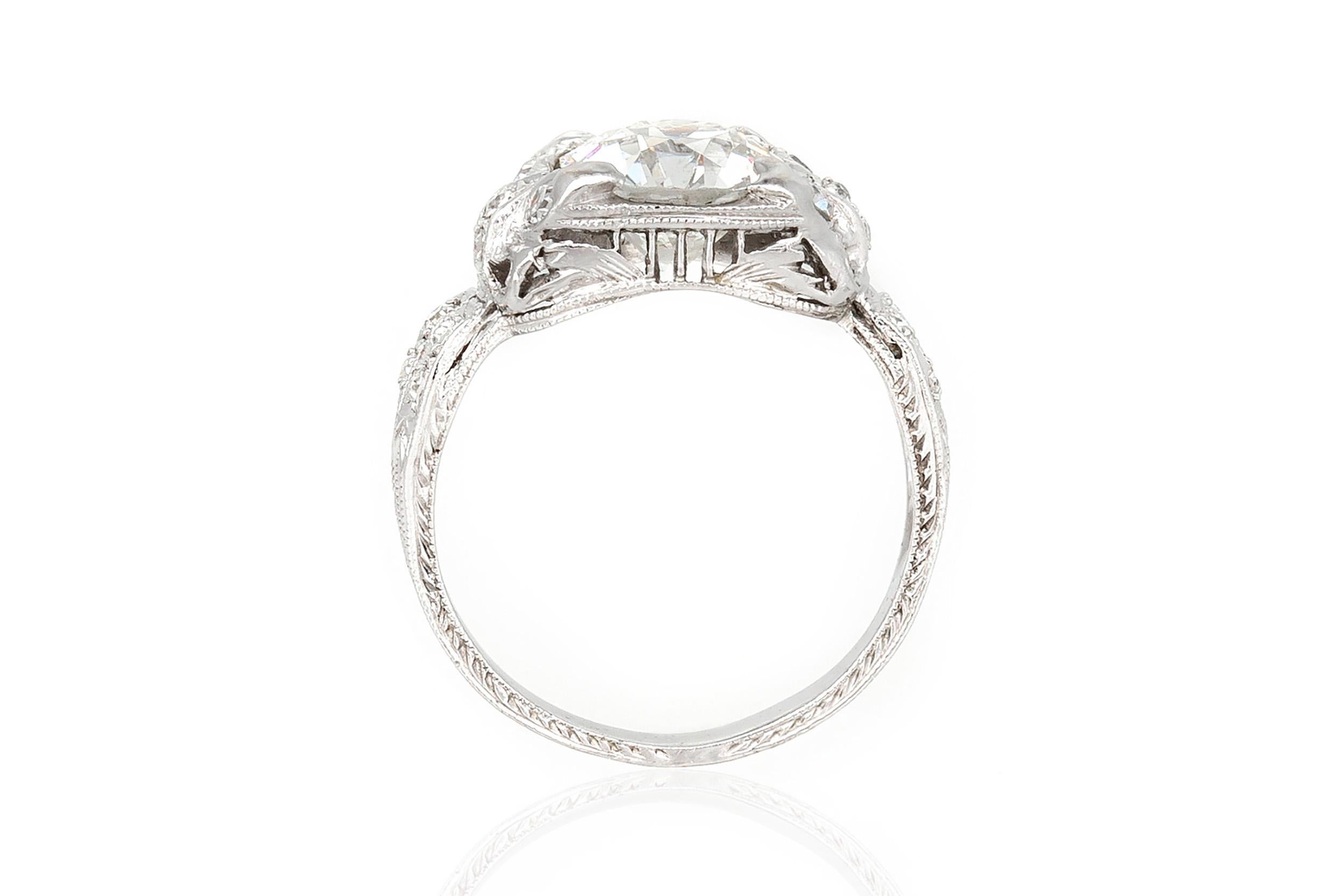 Taglio antico europeo Anello di fidanzamento antico Art Deco 1920 da 1,32 carati con diamanti taglio europeo in vendita