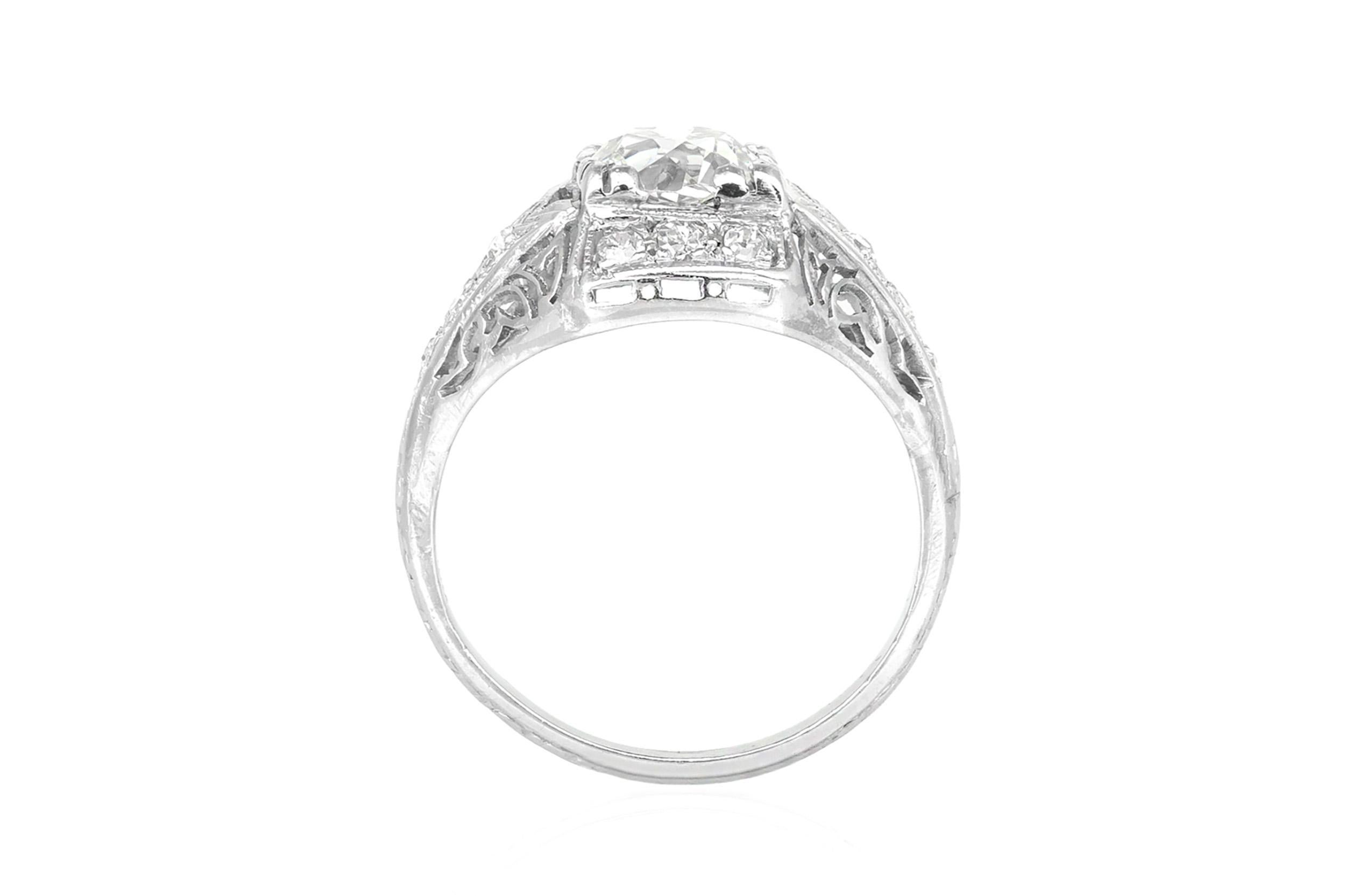 Antiker Art Deco 1920er Jahre 1,38 Karat Diamant-Verlobungsring mit europäischem Schliff (Alteuropäischer Schliff) im Angebot