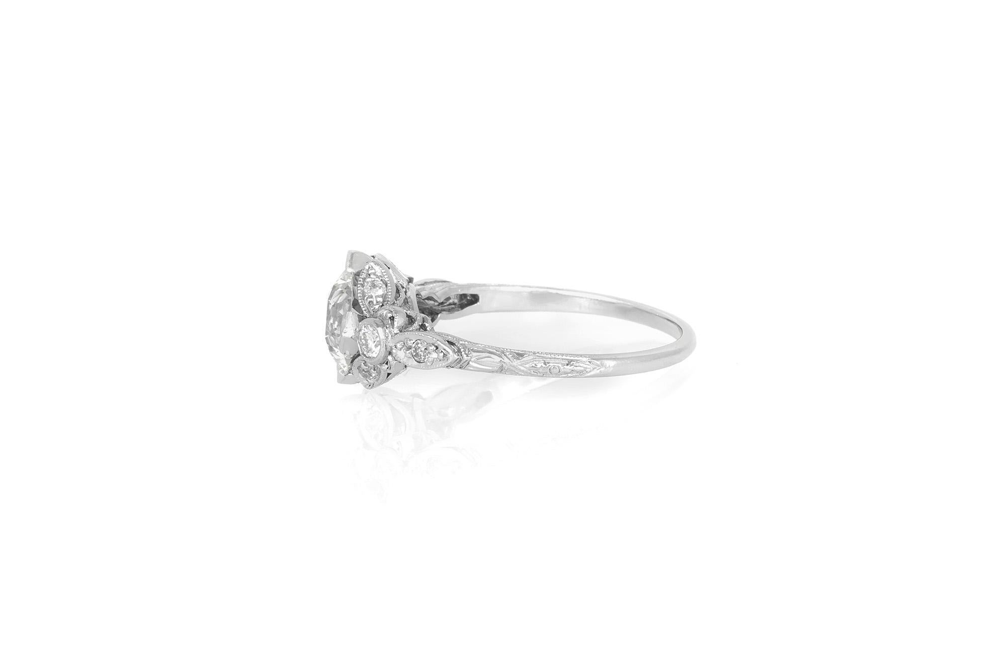 Taille vieille Europe Bague de fiançailles Art déco ancienne des années 1920 avec diamant taille européenne ancienne de 1,45 carat en vente