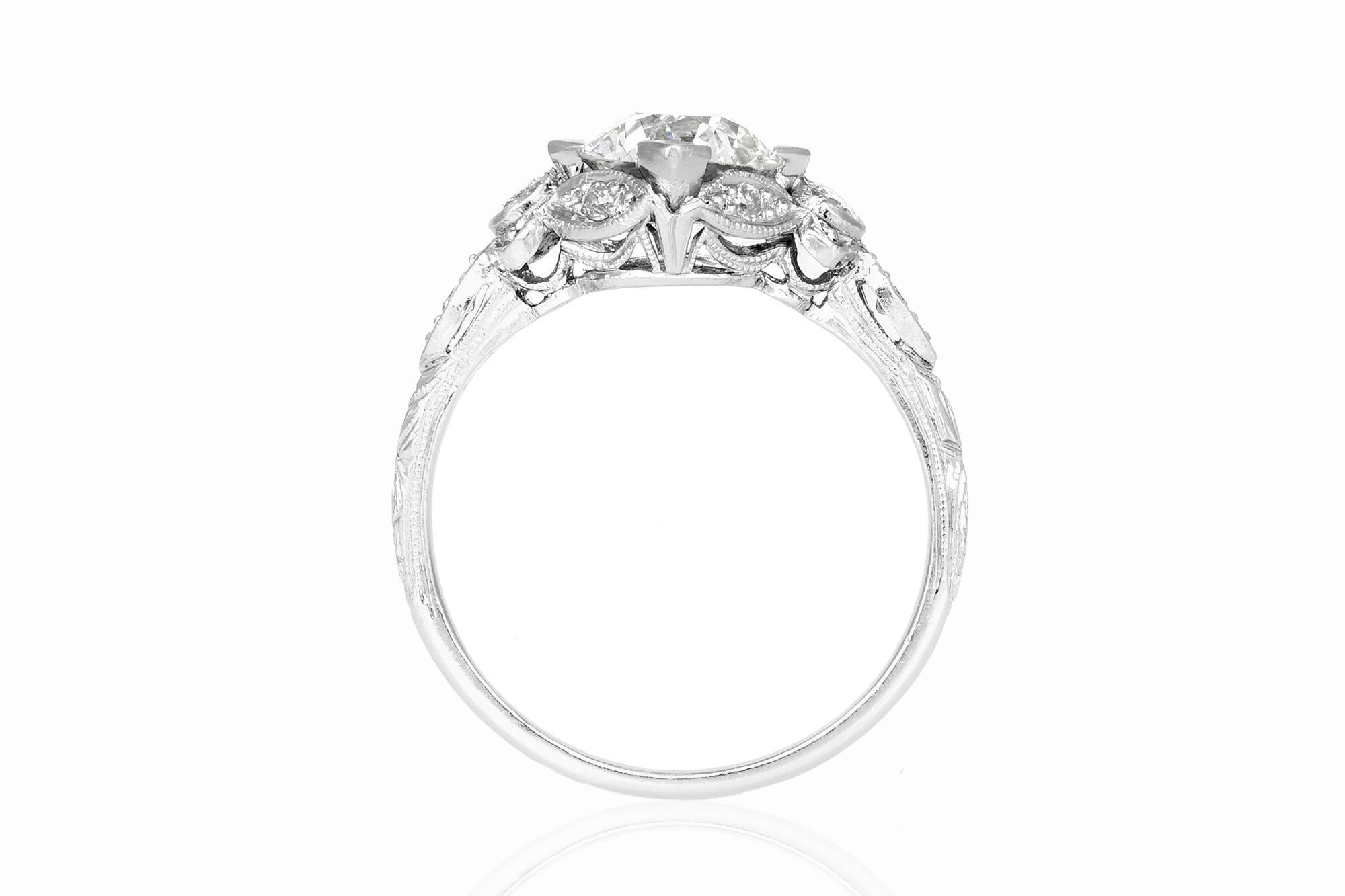 Bague de fiançailles Art déco ancienne des années 1920 avec diamant taille européenne ancienne de 1,45 carat Bon état - En vente à New York, NY