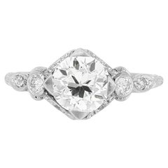 Bague de fiançailles Art déco ancienne des années 1920 avec diamant taille européenne ancienne de 1,45 carat