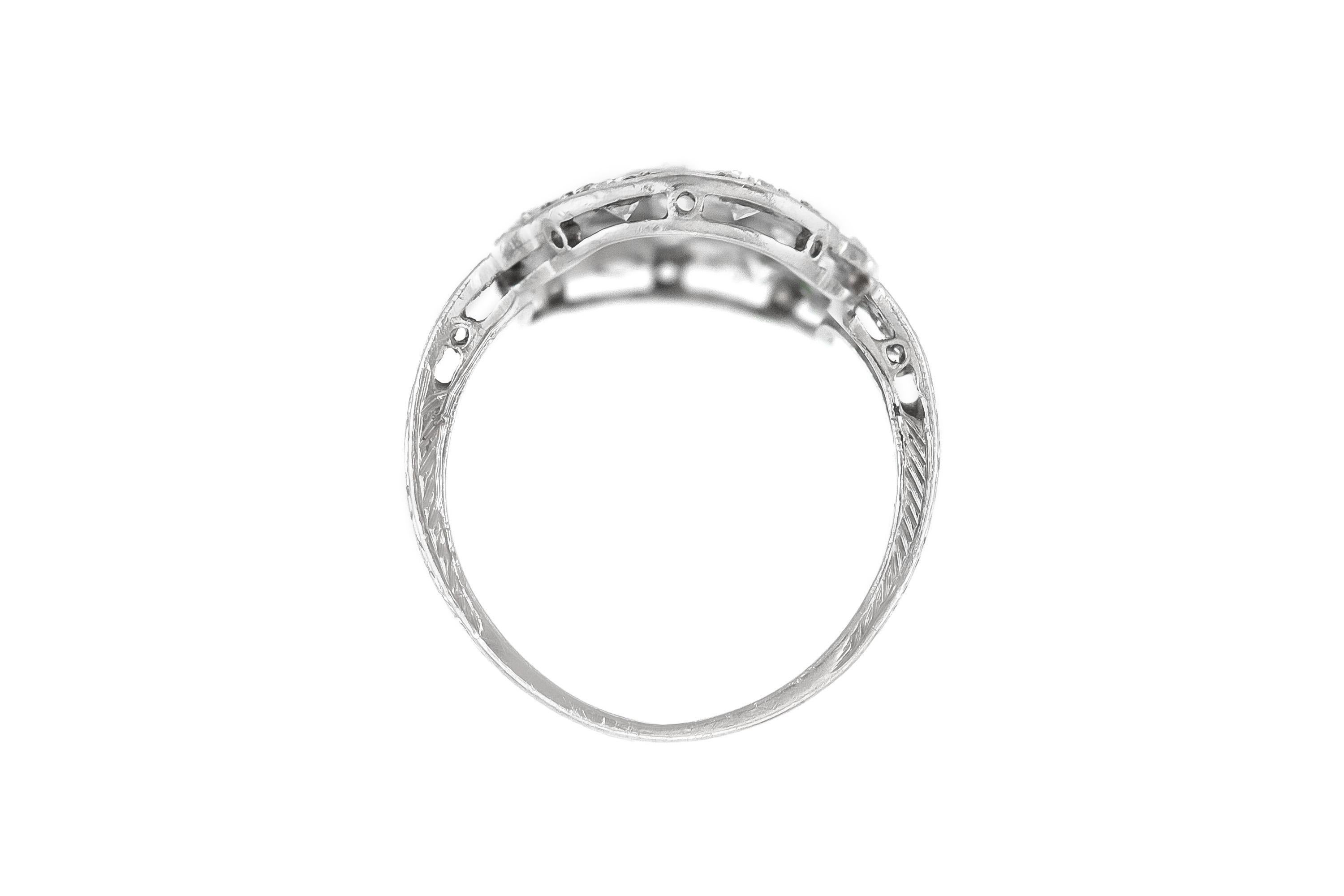 Marquise Cut Antique Art Deco 1920s 1.50 Carat Diamond Dinner Ring with Emeralds For Sale