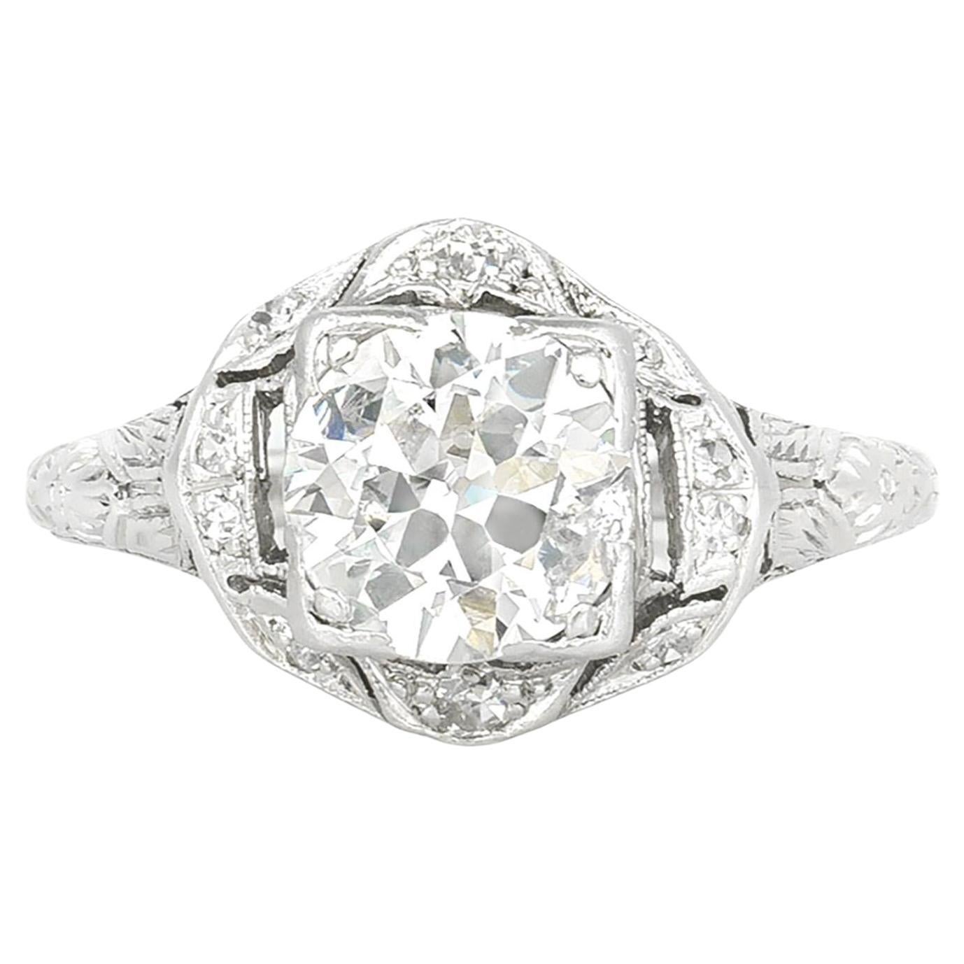 Antique Art Deco 1920s 1.50 Carat Old European Cut Diamond Engagement Ring