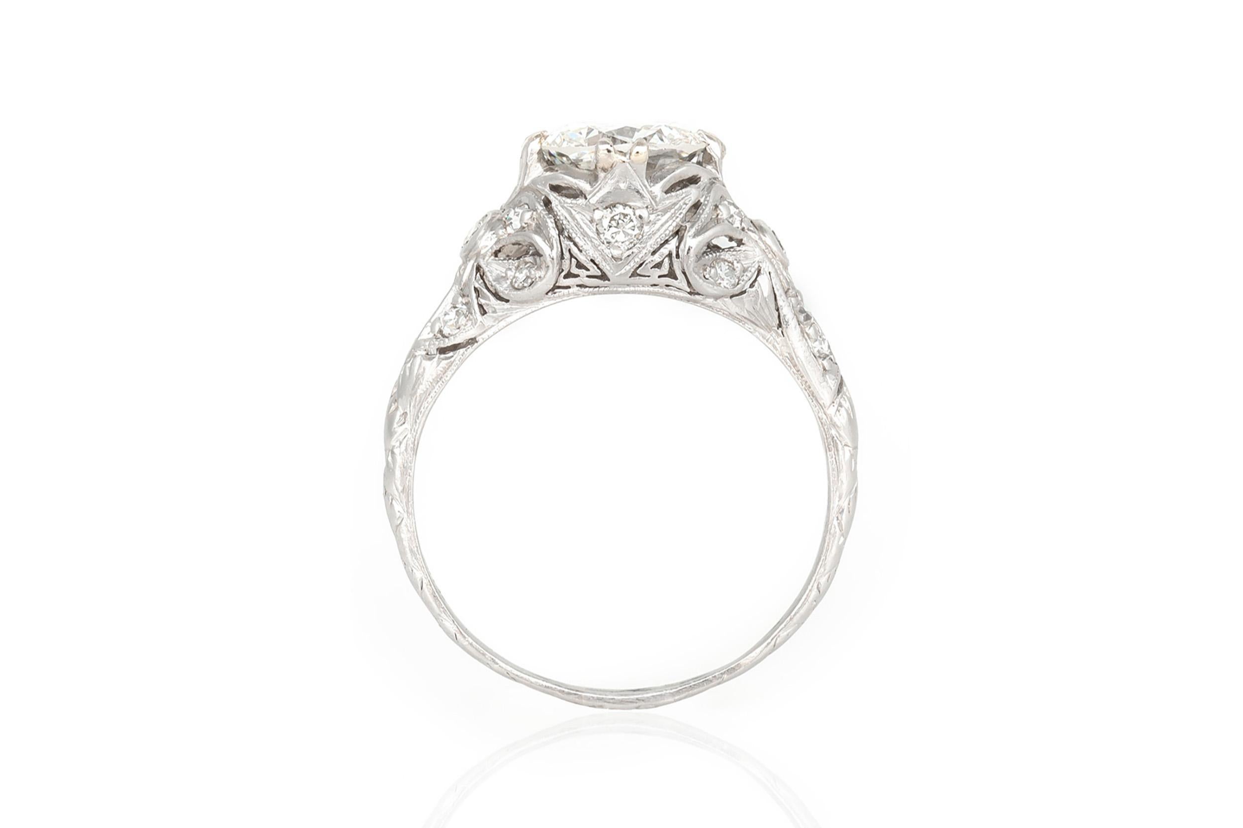 Taille vieille Europe Bague de fiançailles Arte Antiques Art Deco 1920s 1.51 Carat Old European Cut Diamond Engagement Ring en vente