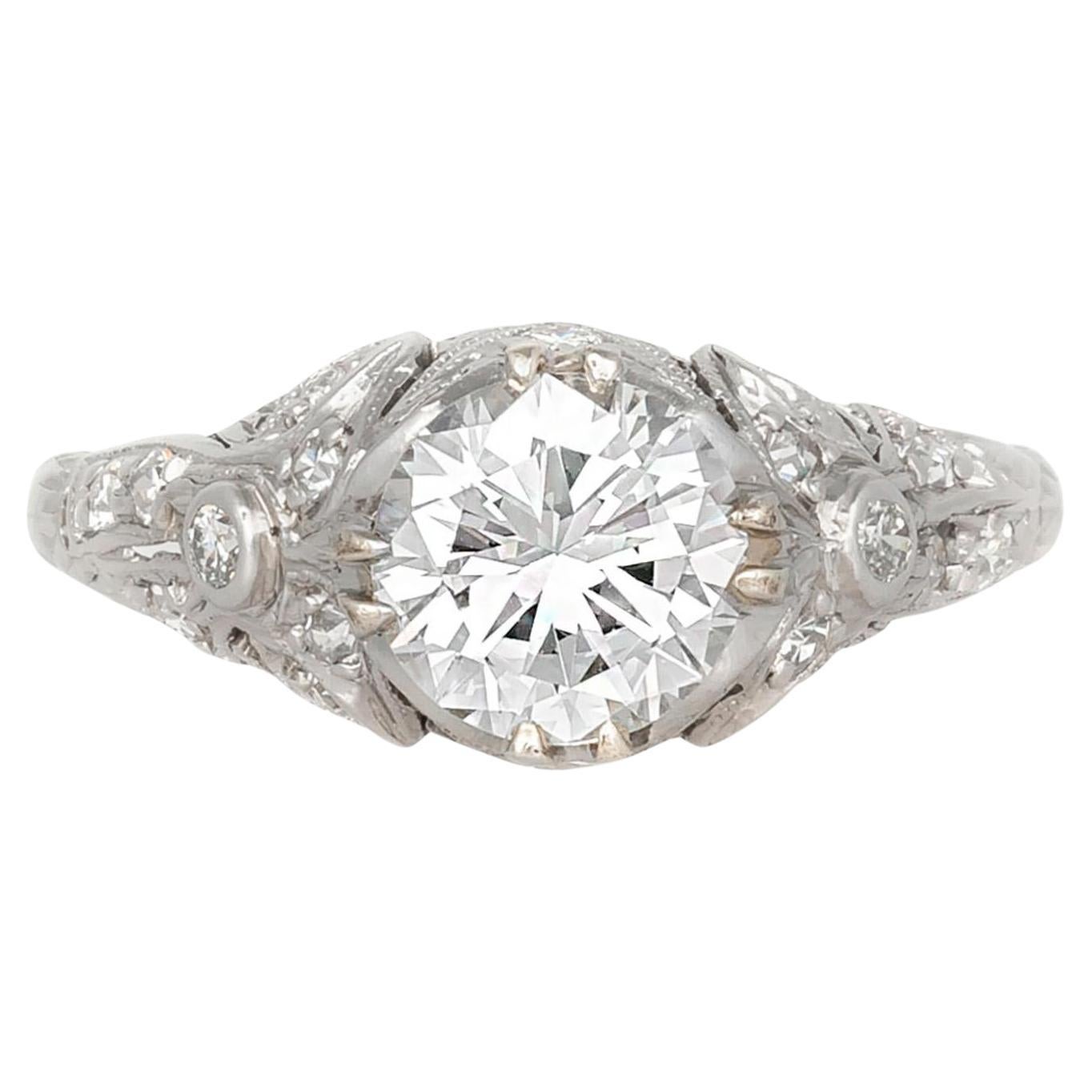 Antiguo Anillo de Compromiso de Diamantes de Corte Europeo Antiguo Art Decó de 1920 de 1,51 quilates