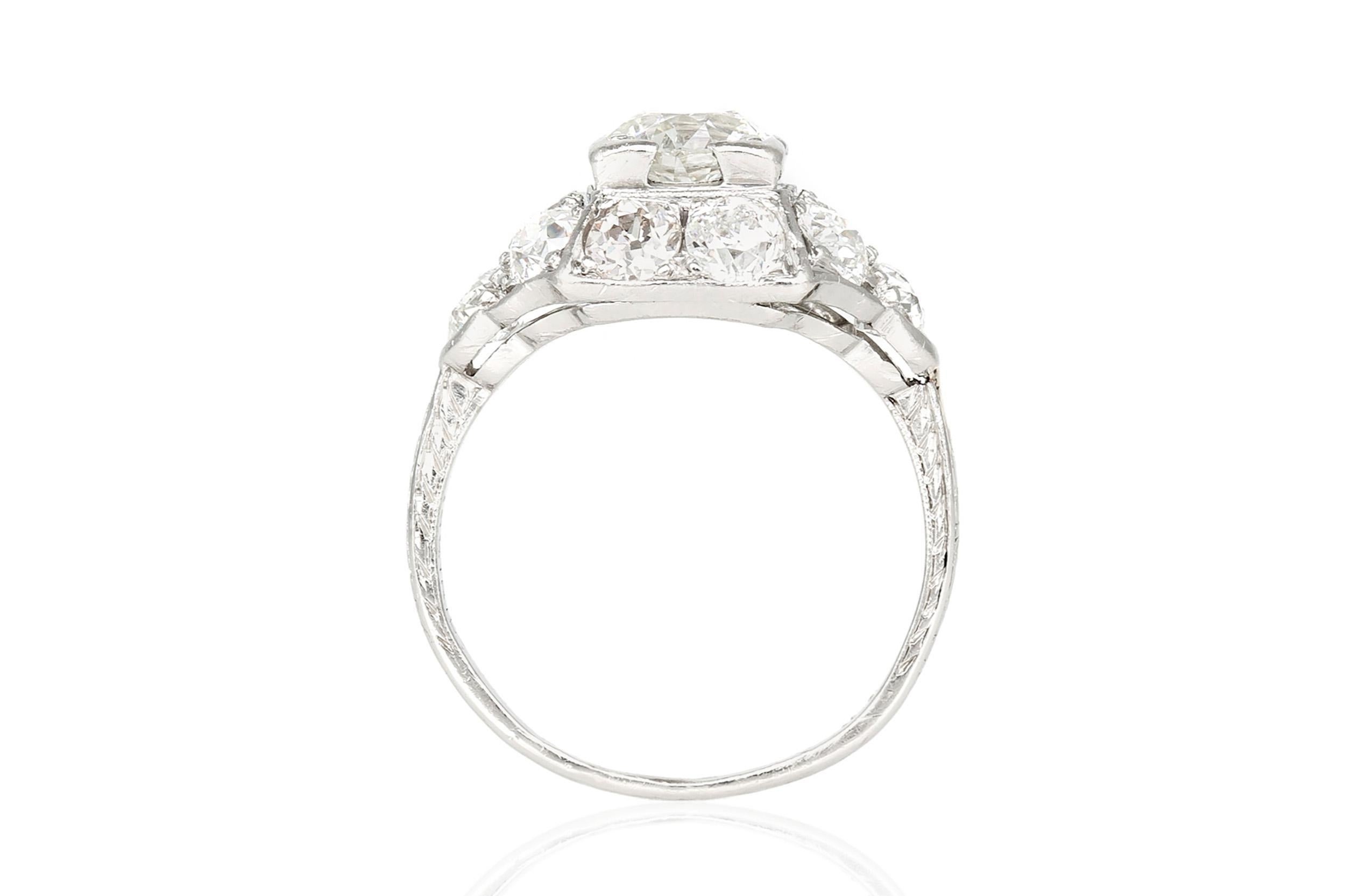 Women's Antique Art Deco 1920s 1.60 Carat Old European Cut Diamond Engagement Ring For Sale