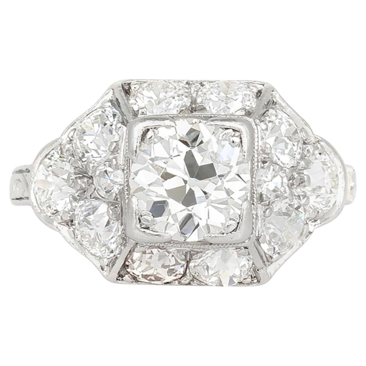 Antique Art Deco 1920s 1.60 Carat Old European Cut Diamond Engagement Ring For Sale
