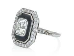 Antike Art Deco 1920er Jahre 1,60 Karat Alte Mine Cut Diamond Octagonal Ring mit Onyx