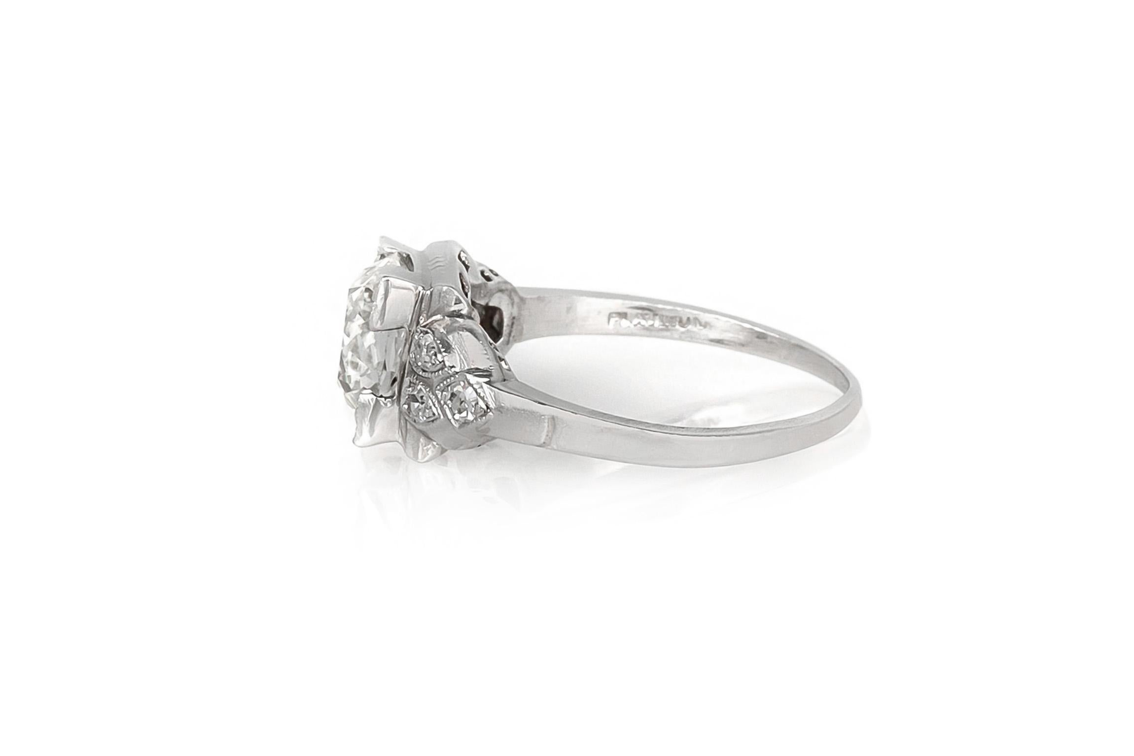 Antique Art Deco 1920s 1.75 Carat Old Mine Cut Diamond Engagement Ring Art Decó en venta