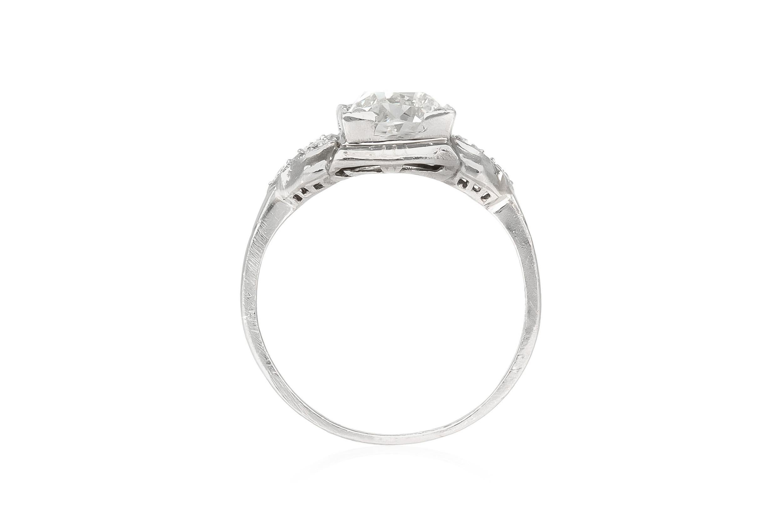 Antique Art Deco 1920s 1.75 Carat Old Mine Cut Diamond Engagement Ring Talla antigua en venta