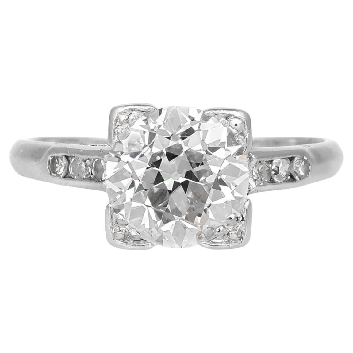 Antique Art Deco 1920s 1.87 Carat Old European Cut Diamond Engagement Ring