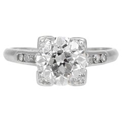 Bague de fiançailles Art déco ancienne des années 1920 avec diamant taille européenne ancienne de 1,87 carat