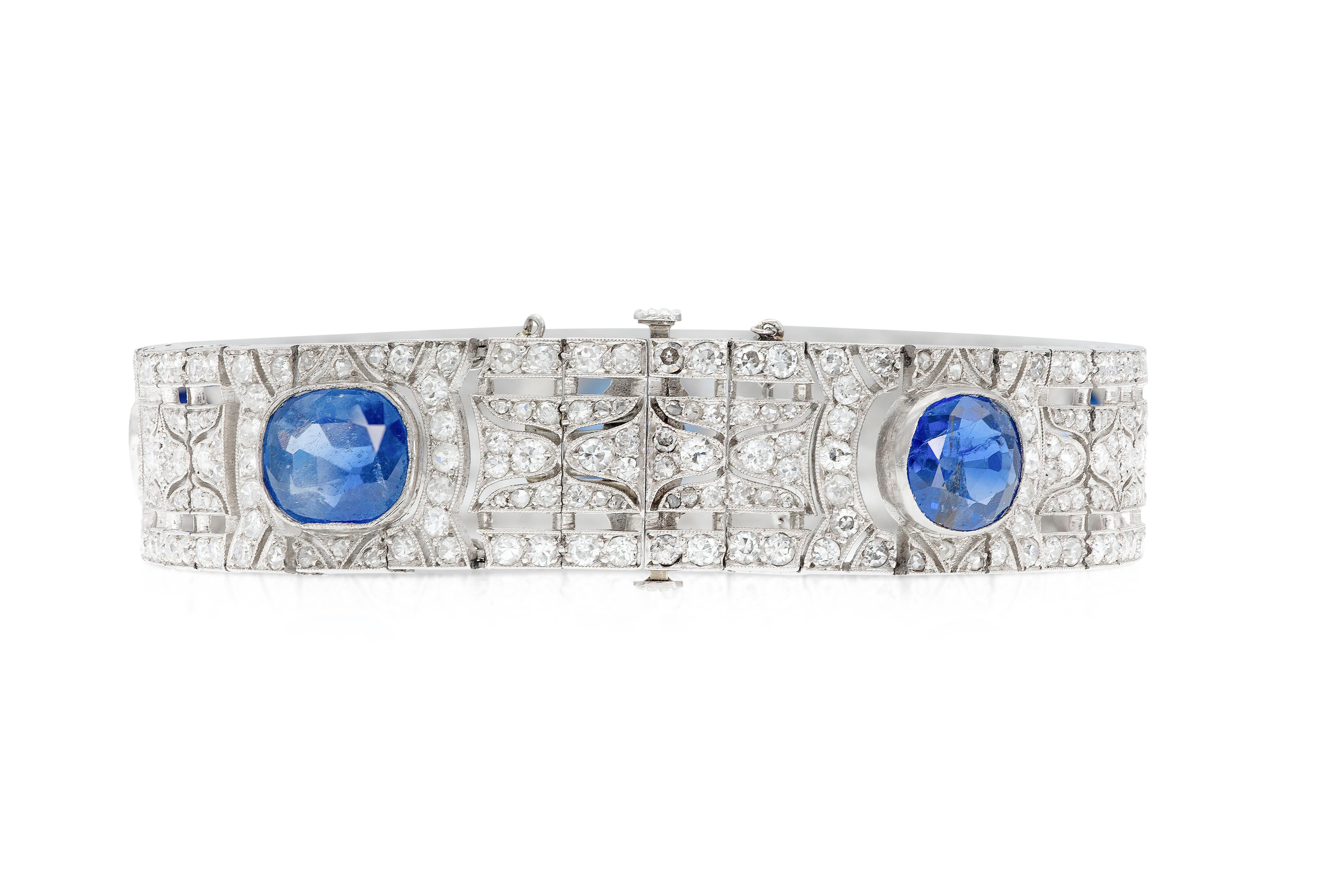 Taille coussin Bracelet Art déco ancien des années 1920 avec saphir de Birmanie de 20,00 carats et diamants en vente
