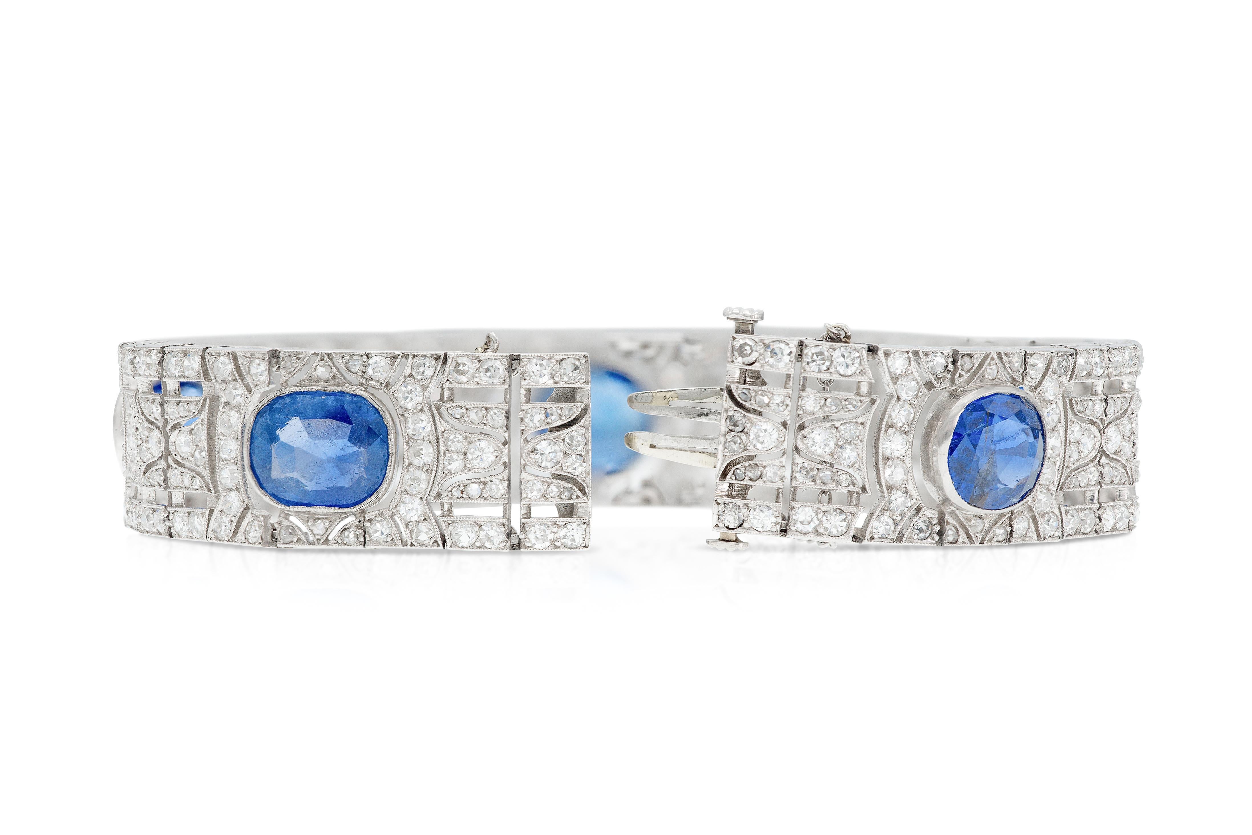 Bracelet Art déco ancien des années 1920 avec saphir de Birmanie de 20,00 carats et diamants Bon état - En vente à New York, NY
