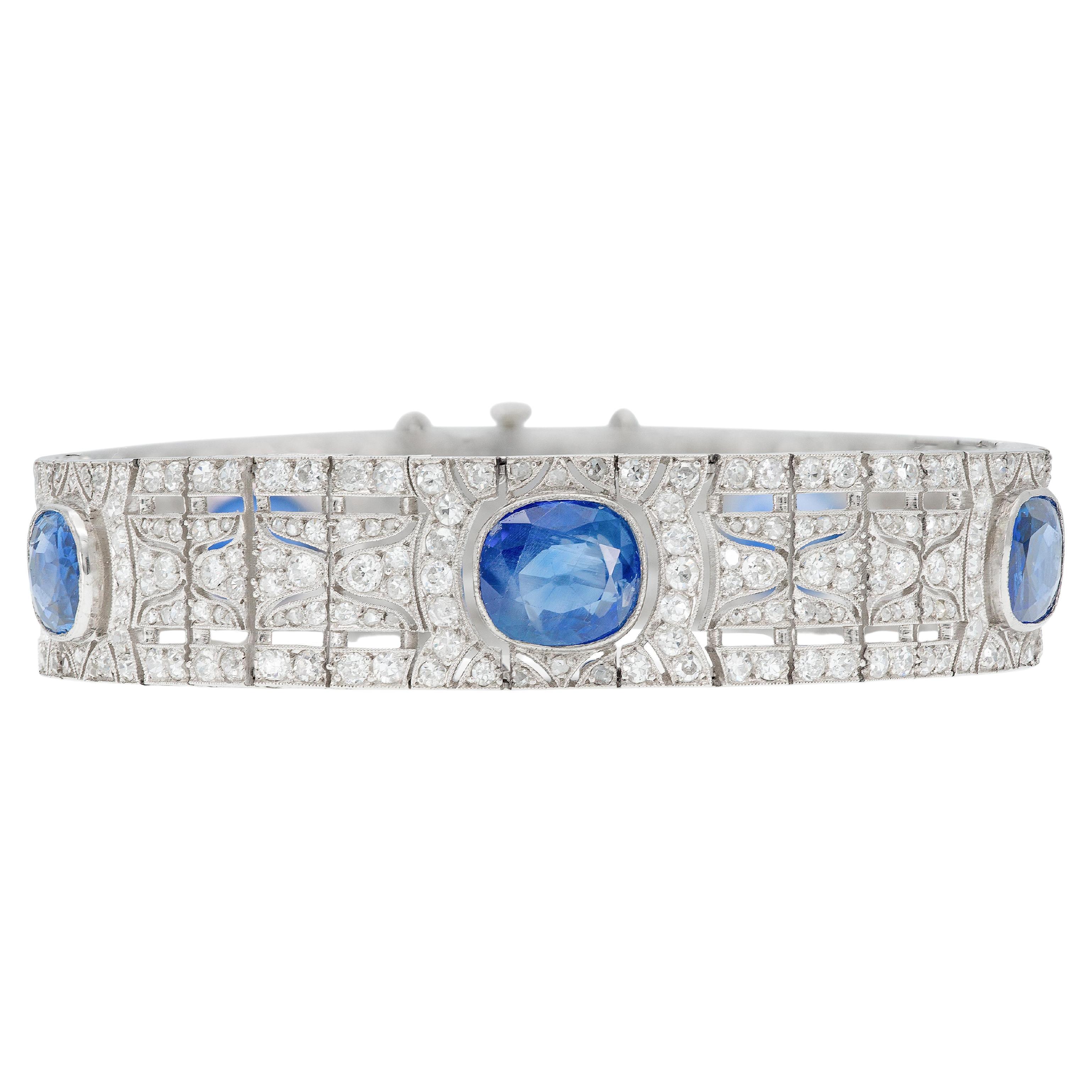 Antique Art Deco 1920s 20.00 Carat Burma Sapphire Bracelet with Diamonds