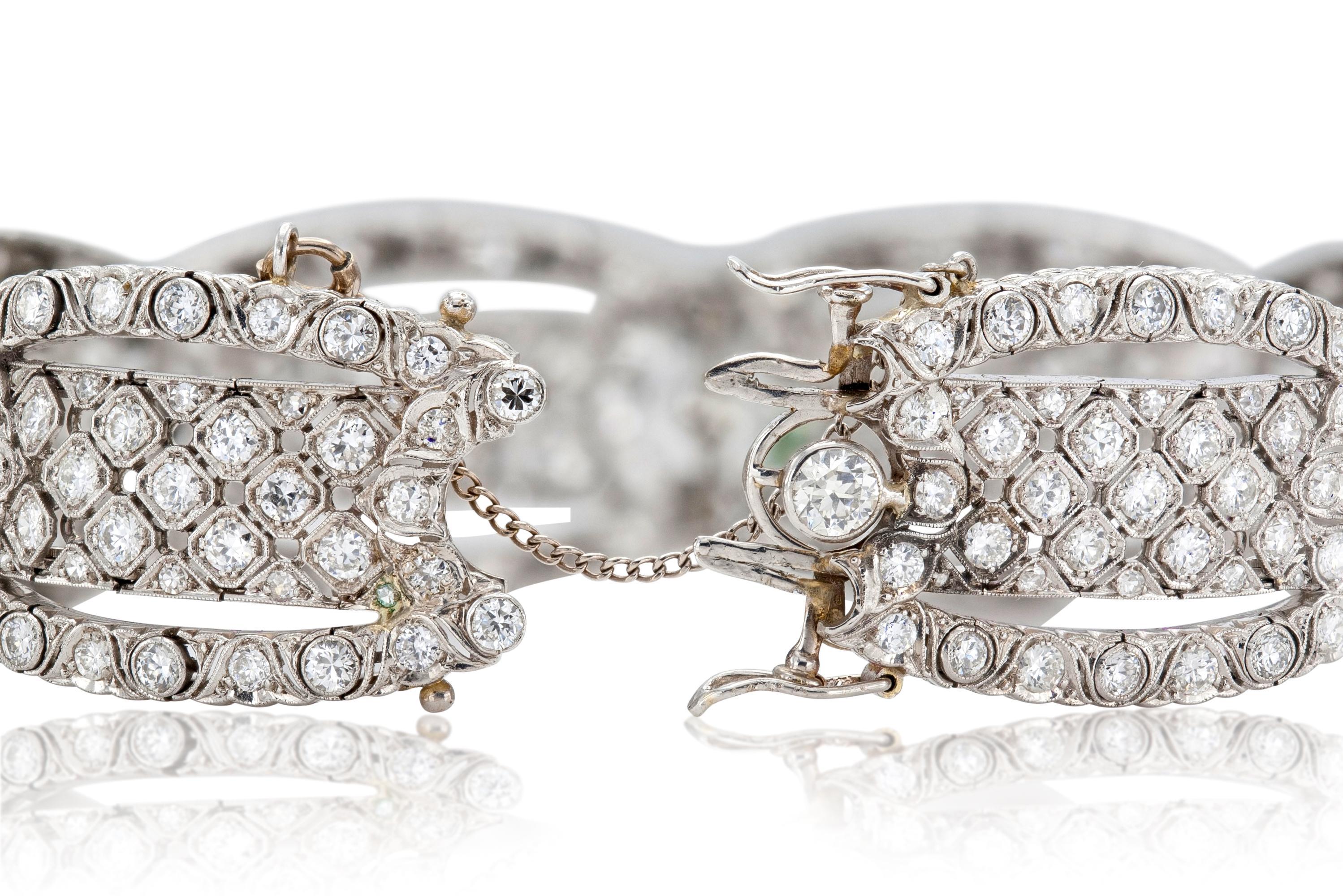 Bracelet Art déco ancien des années 1920 avec diamants taille vieille Europe de 20,00 carats Bon état - En vente à New York, NY