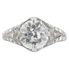 Bague de fiançailles Art déco ancienne des années 1920 avec diamant taille européenne ancienne de 2,15 carats