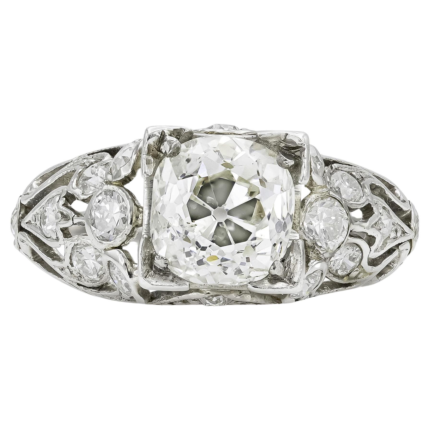 Antique Art Deco 1920s 2.20 Carat Old Mine Cut Diamond Engagement Ring