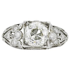 Bague de fiançailles Art déco ancienne des années 1920 avec diamant taille vieille mine de 2,20 carats