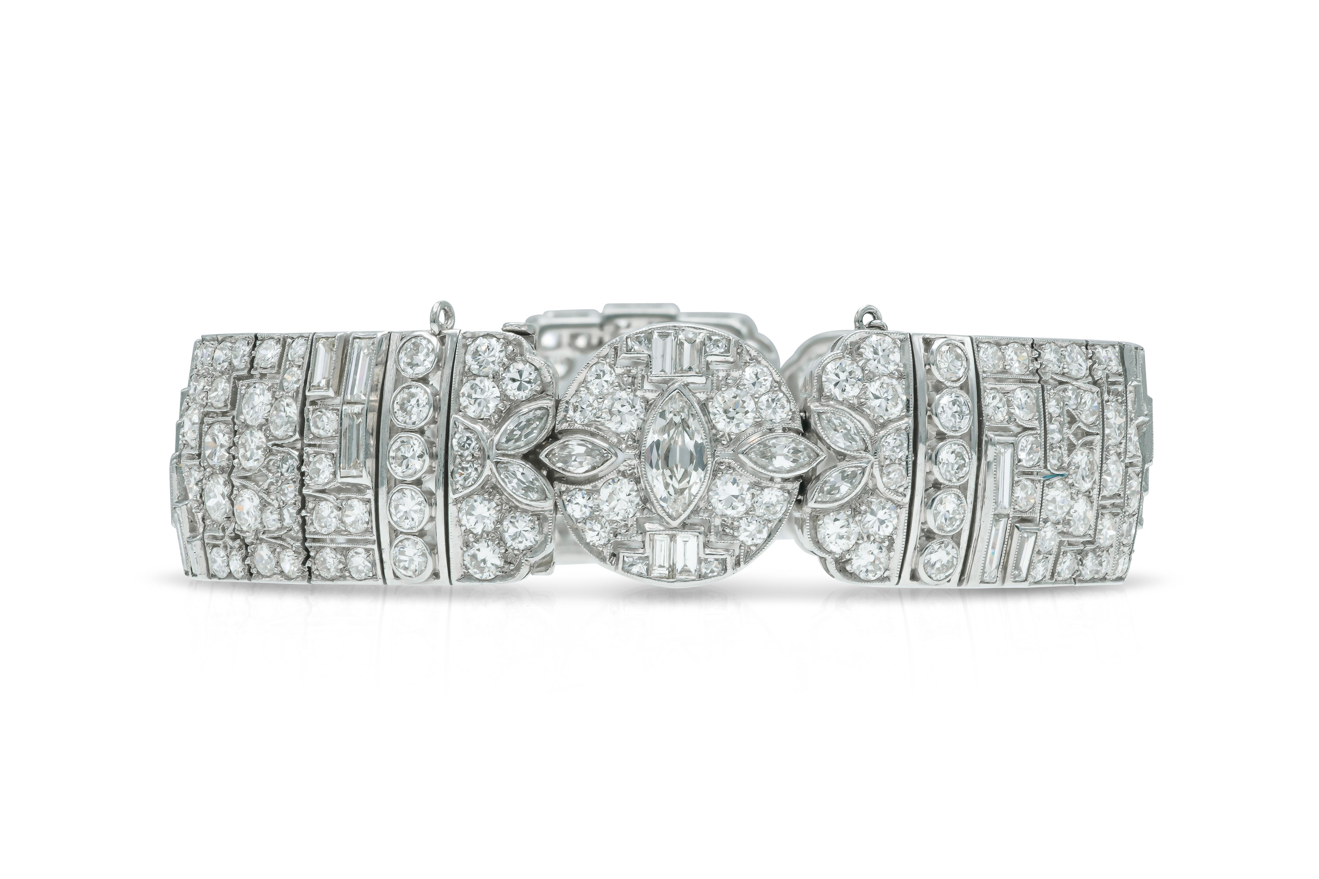 Taille Marquise Bracelet Art déco ancien des années 1920 avec diamants 22,30 carats en vente