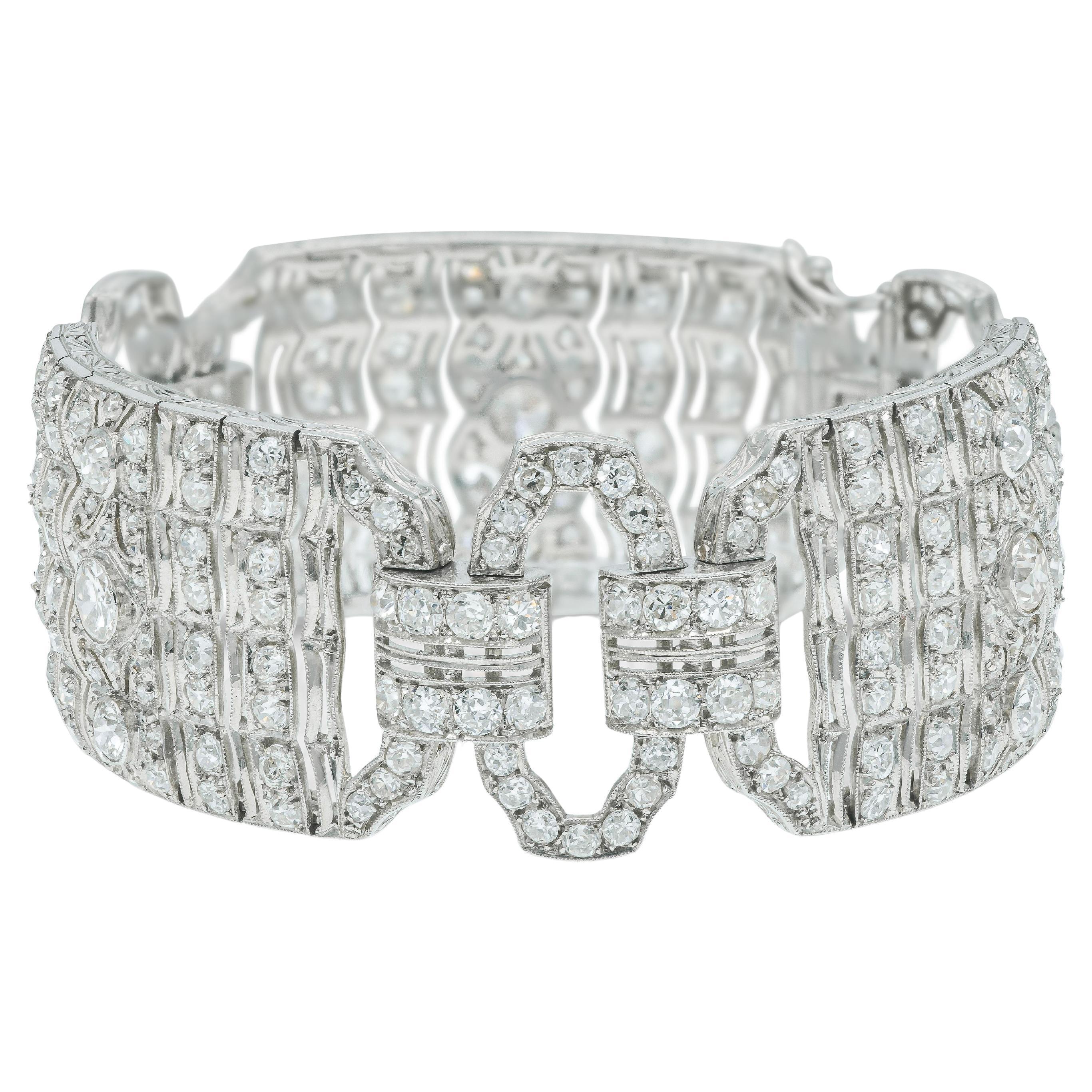 Antique Art Deco 1920s 23.50 Carat Old European Diamond Wide Bracelet For Sale