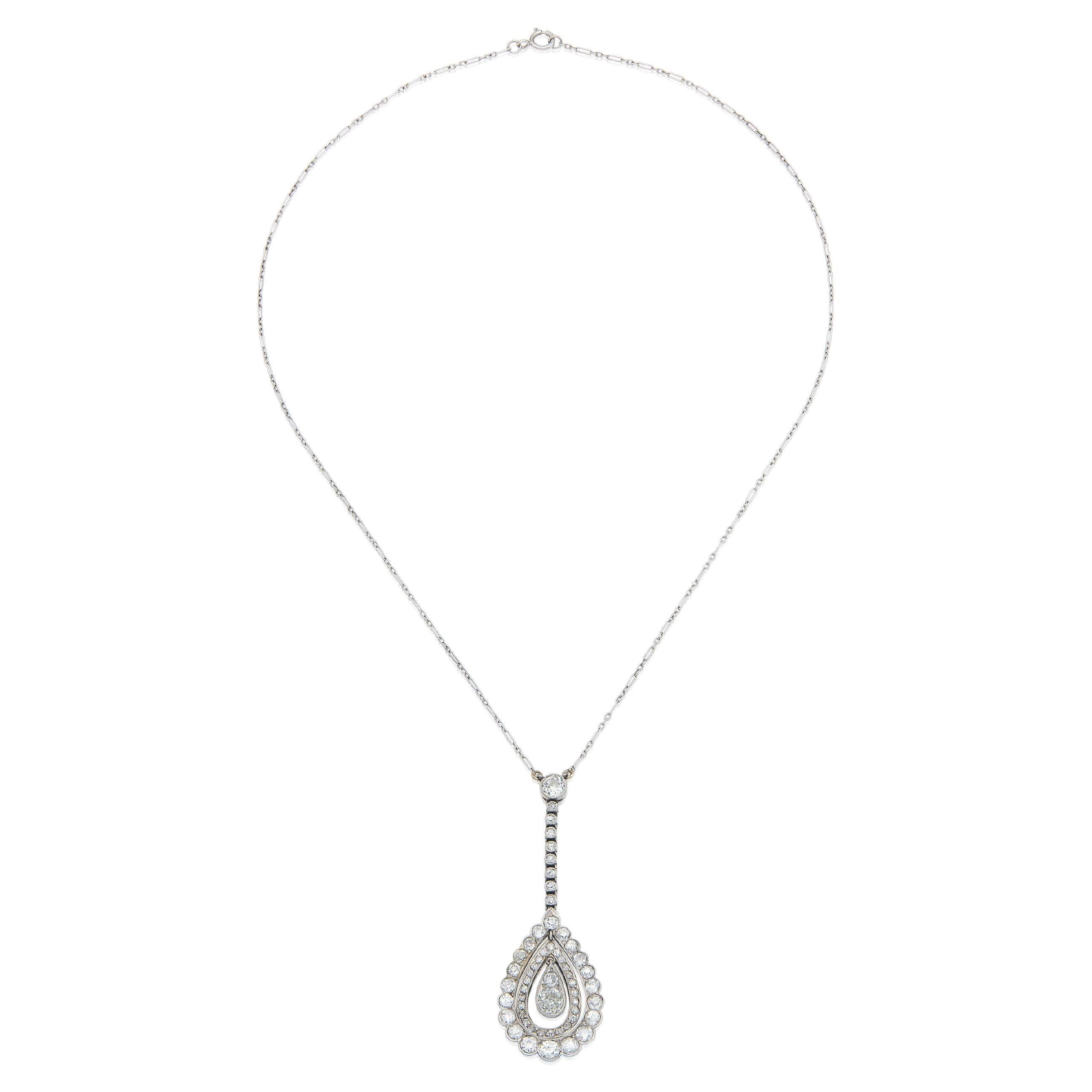 Collana con ciondolo a goccia con diamante da 2,50 carati in stile antico Art Deco anni '20