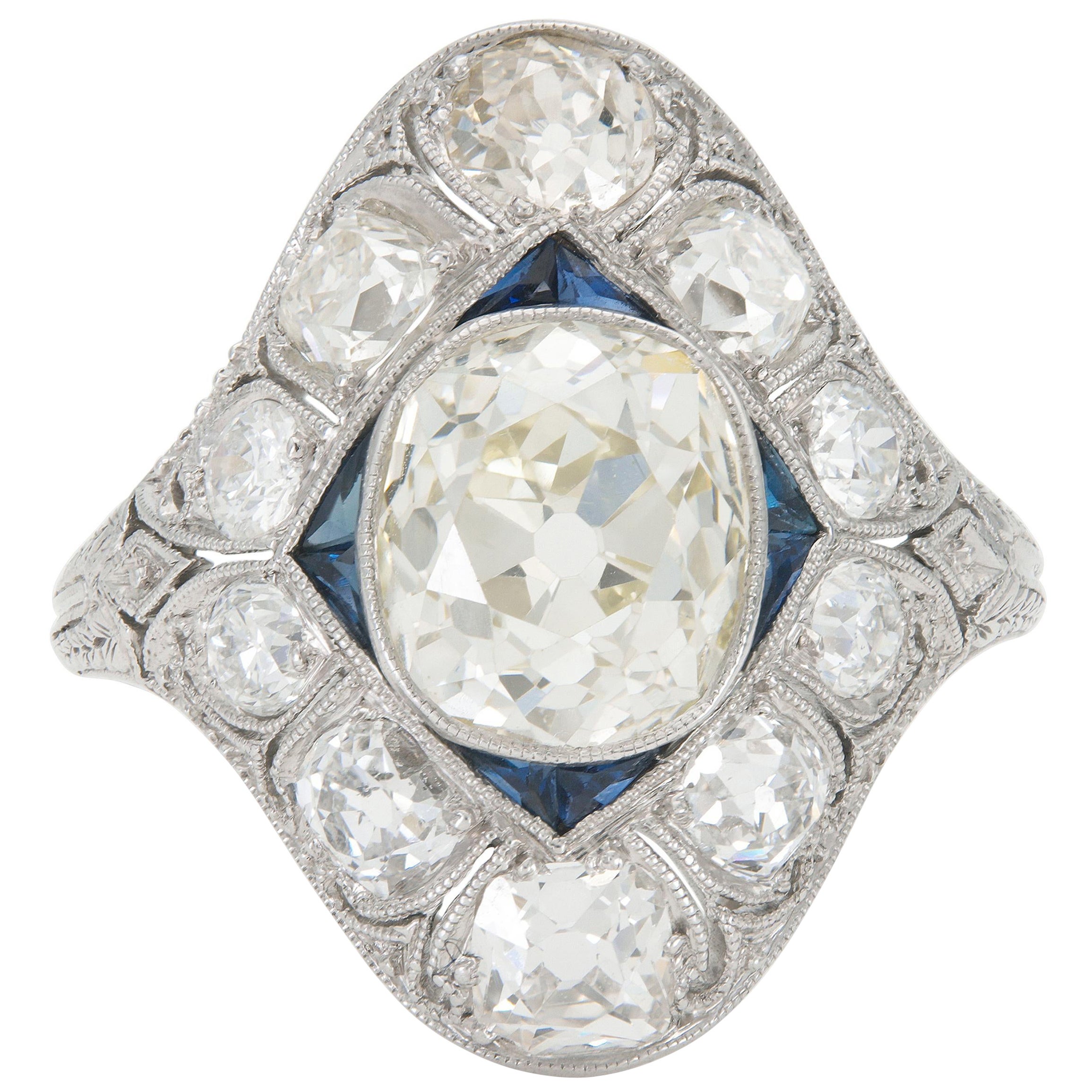 Bague de soirée Art déco des années 1920 avec diamant taille vieille mine de 2,50 carats