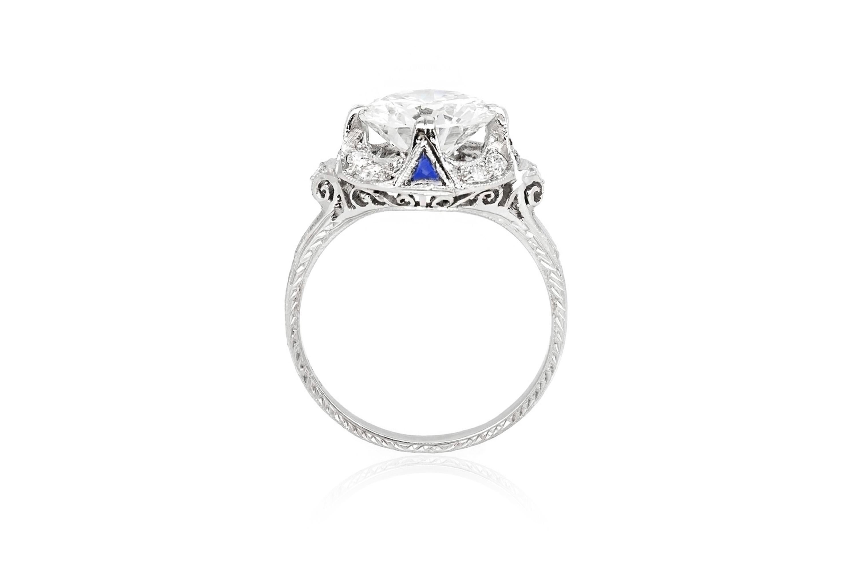 Bague de fiançailles Art déco ancienne des années 1920 avec diamant taille européenne ancienne de 2,65 carats Bon état - En vente à New York, NY