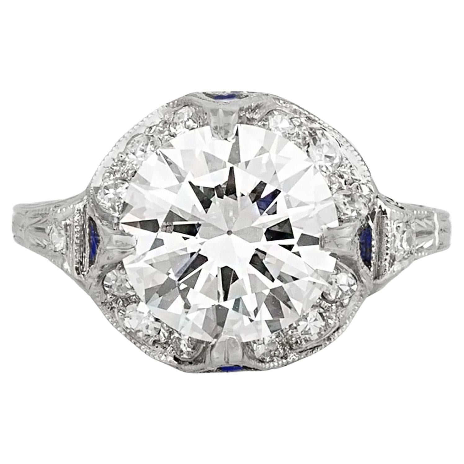 Antique Art Deco 1920s 2.65 Carat Old European Cut Diamond Engagement Ring